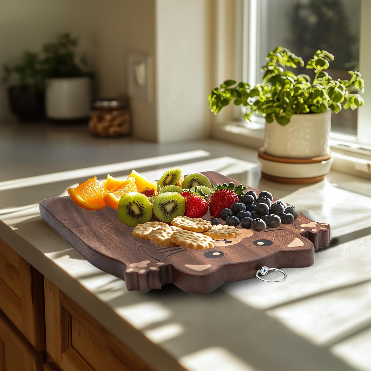 Animal Design Hardwood Cutting Board - Solid North American Wood, No Glue, Thick Chopping Block with Hanging Hole, Gift-Ready (Squirrel, 13"L x 10"W)