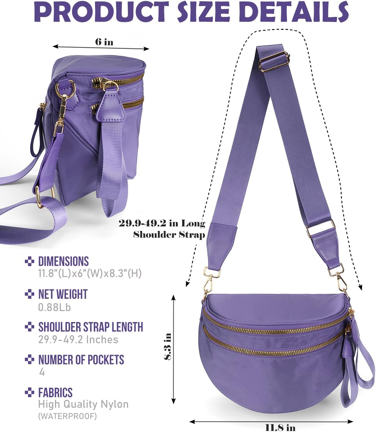 Pure Colour Crossbody Bag Bum Bag for Women,Spacious Purse Fanny Packs Belt Bag,Oversized Bum Bag (Colour Bum Bag-Cloudy Purple) - Image 3