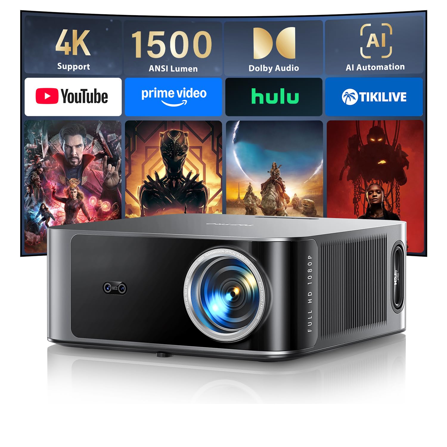 Amazon.com: [1500 ANSI/36W Dolby Audio/APPs]Smart-Projector-4K
