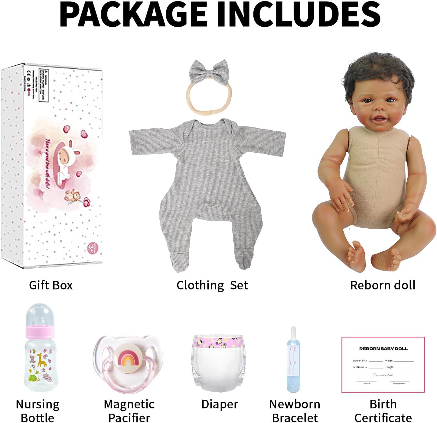 SCOM Realistic Reborn Baby Dolls - 18 Inch Black Real Life Baby Girl, African American Doll with Soft Vinyl Body, Lifelike Newborn Hispanic Brown Toddler with Accessories for Kids Age 3+ Gift