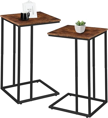 Juego de 2 mesas auxiliares en forma de C, mesa de sofá delgada para sofá y cama, mesas de sofá que se deslizan por debajo, mesas auxiliares