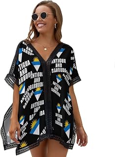 Antigua and Barbuda Logo Swimsuit Coverup for Women V Neck Beach Dress Short Sleeve Beachwear