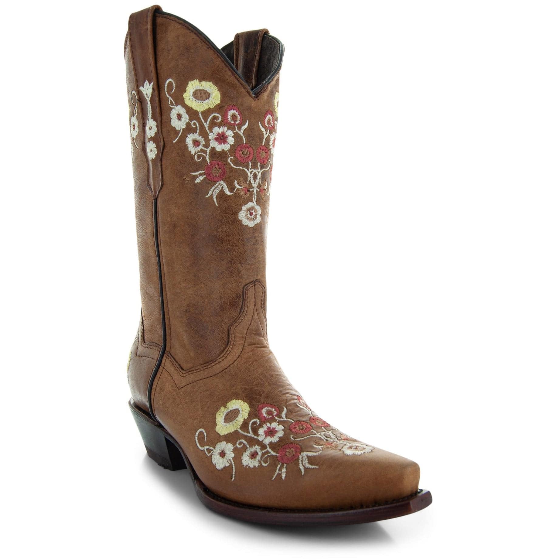 Soto Boots Womens Showstopper Snipped Toe Floral Cowgirl Boots M50044 Brown Size: