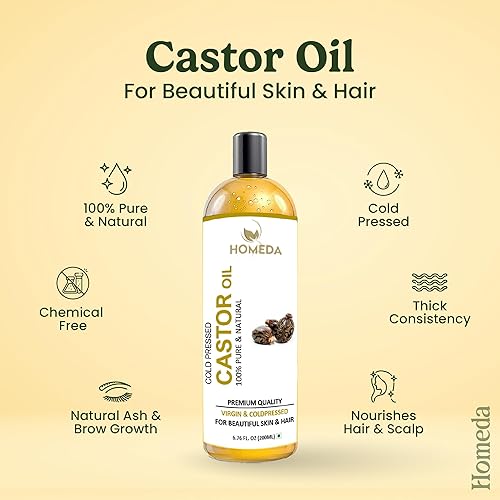 Miniatura 2 de Aceite de ricino orgánico para el crecimiento del cabello (6.7 fl oz) Aceite de ricino, aceites de ricino prensados en frío sin hexano puro, Huile