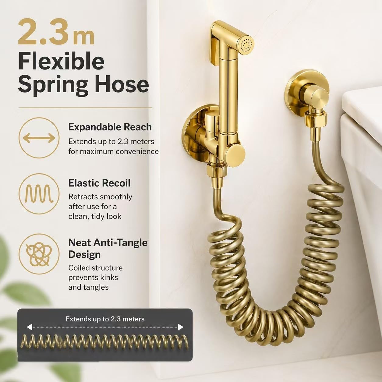 idroscopino per wc rubinetto bidet oro,Doccetta Bidet a Mano Acqua Fredda, Kit Bidet Portatile a Parete in Ottone con Tubo a Spirale Estensibile e Supporto, per Igiene Personale Bagno WC