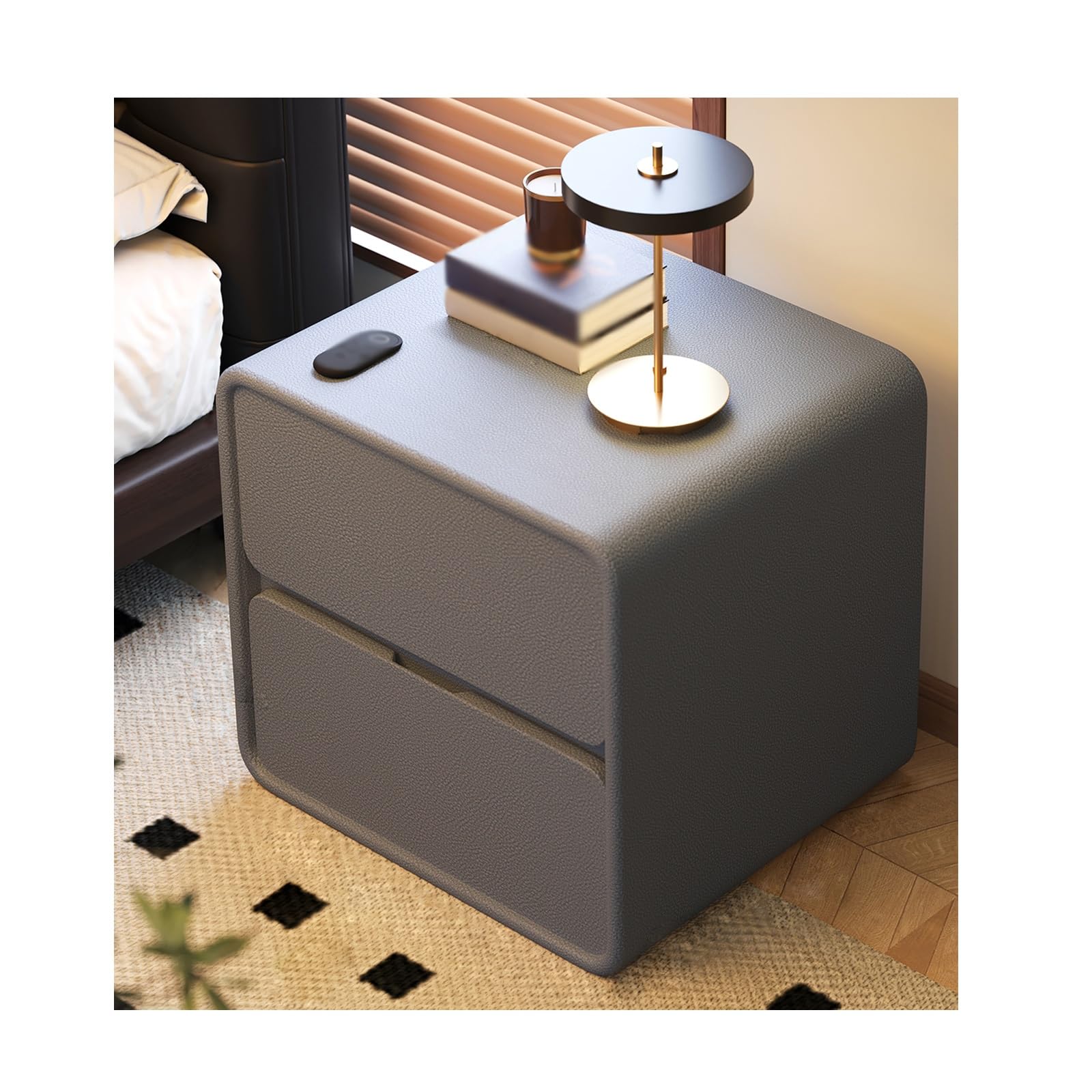 Table de chevet grise 2 tiroirs meuble d'appoint salon et chambre