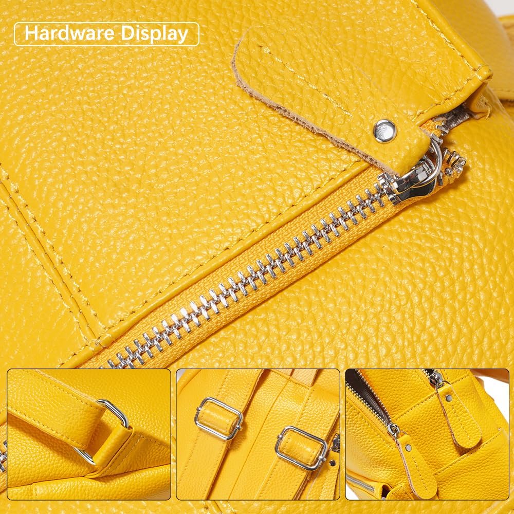 zency 15 Colors 100% Genuine Leather Women Backpack Antitheft Fashion Rucksack Travel Bag For Ladies (Yellow)