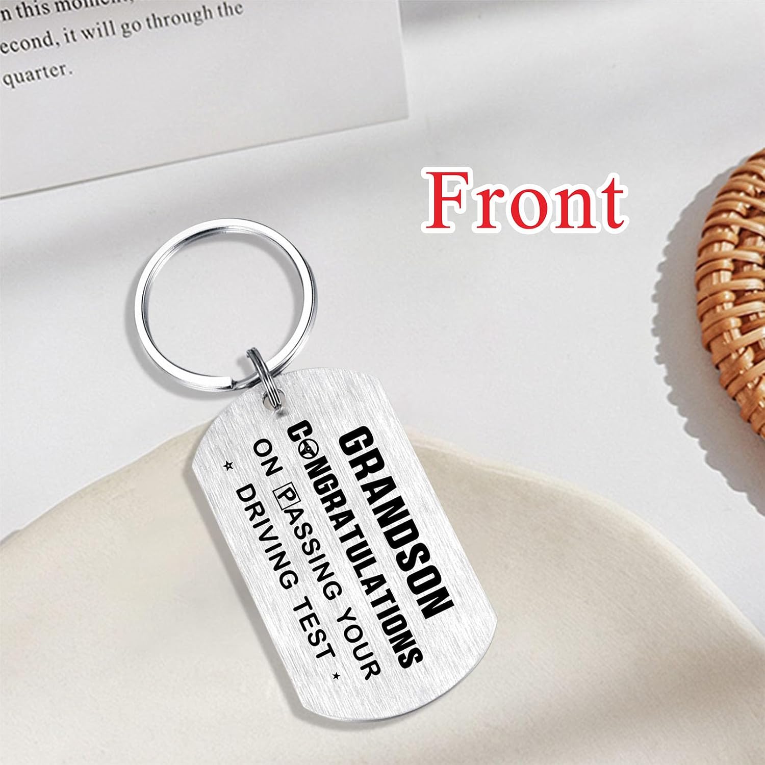 Alotozo Driving Test Passed Keychain for Grandson - Drive Safe Grandson Gift from Grandma - Passing Driving Test Gift, Stainless Steel Car Safety Keychain image 3