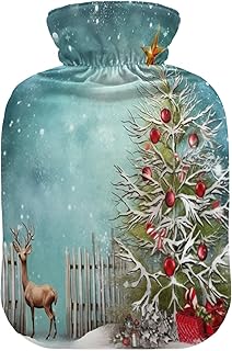 Wajiw Hot Water Bottle with Cover 2L Warm Water Bottle for Hot and Cold Compress Hot and Cold Therapies,Hand Feet Warmer,Christmas Tree