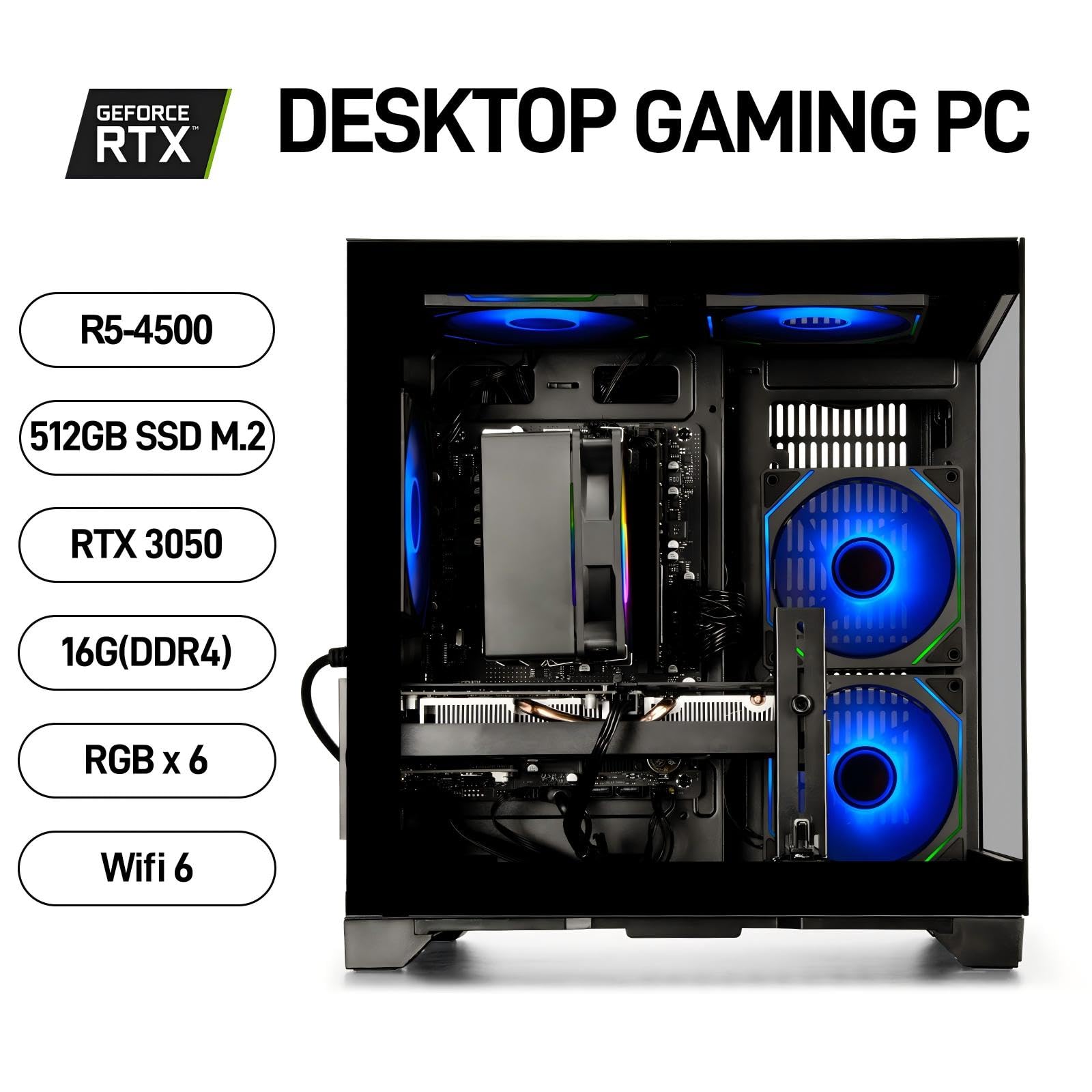 PC da gioco precostruito - Ryzen 5 4500, GeForce RTX 3050 Desktop | RAM DDR4 da 16 GB, SSD NVMe da 512 GB, WiFi 6 - Desktop per giochi, streaming, scuola, ufficio domestico e uso quotidiano