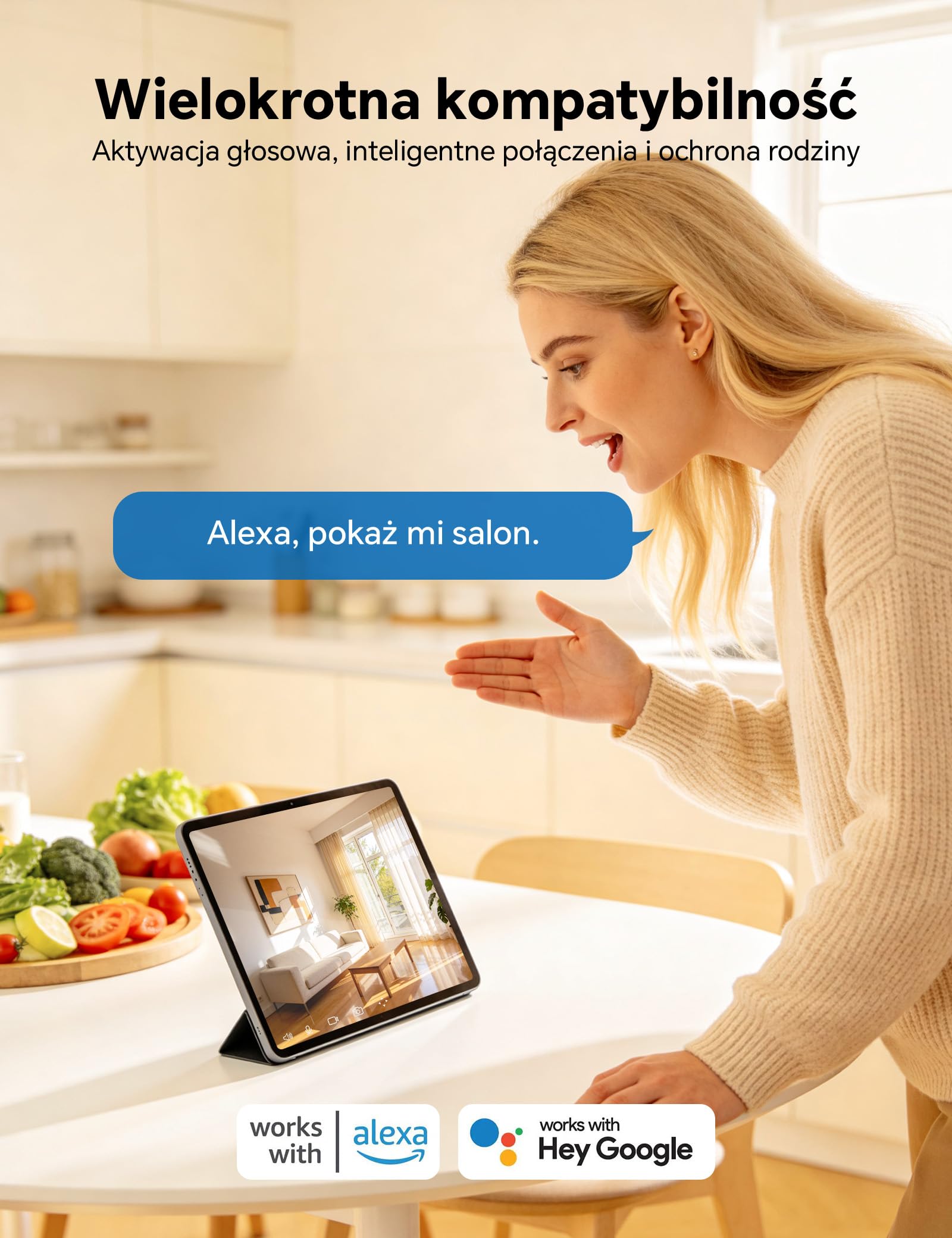 WOLFANG Kamera Wewnętrzna 2K, Kamera WiFi do Domu z Funkcją Obrotu 360° PTZ, Automatycznym Śledzeniem i Trybem Nocnym, Kamera dla Psa z Dwukierunkowym Audio, Kompatybilna z Alexa