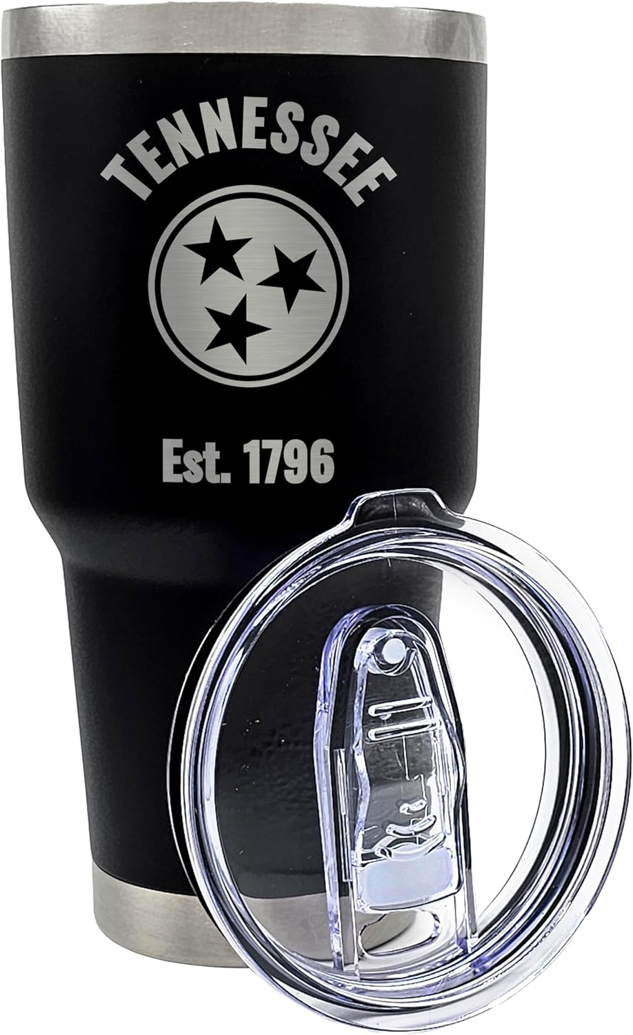 Premium 30 oz Tennessee Black Tumbler with Slider Lid - Engraved Tennessee Flag Design, Stainless Steel Vacuum Insulated Travel Mug, Perfect for Hot/Cold Beverages, Tennessee Gifts and Souvenirs