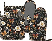 Vista 8 de Manoplas de Horno con Diseño de Hongos, Juego de Agarraderas de Silicona Vintage con Hoja Mágica, Guantes de Cocina Agarraderas Resistentes al Calor