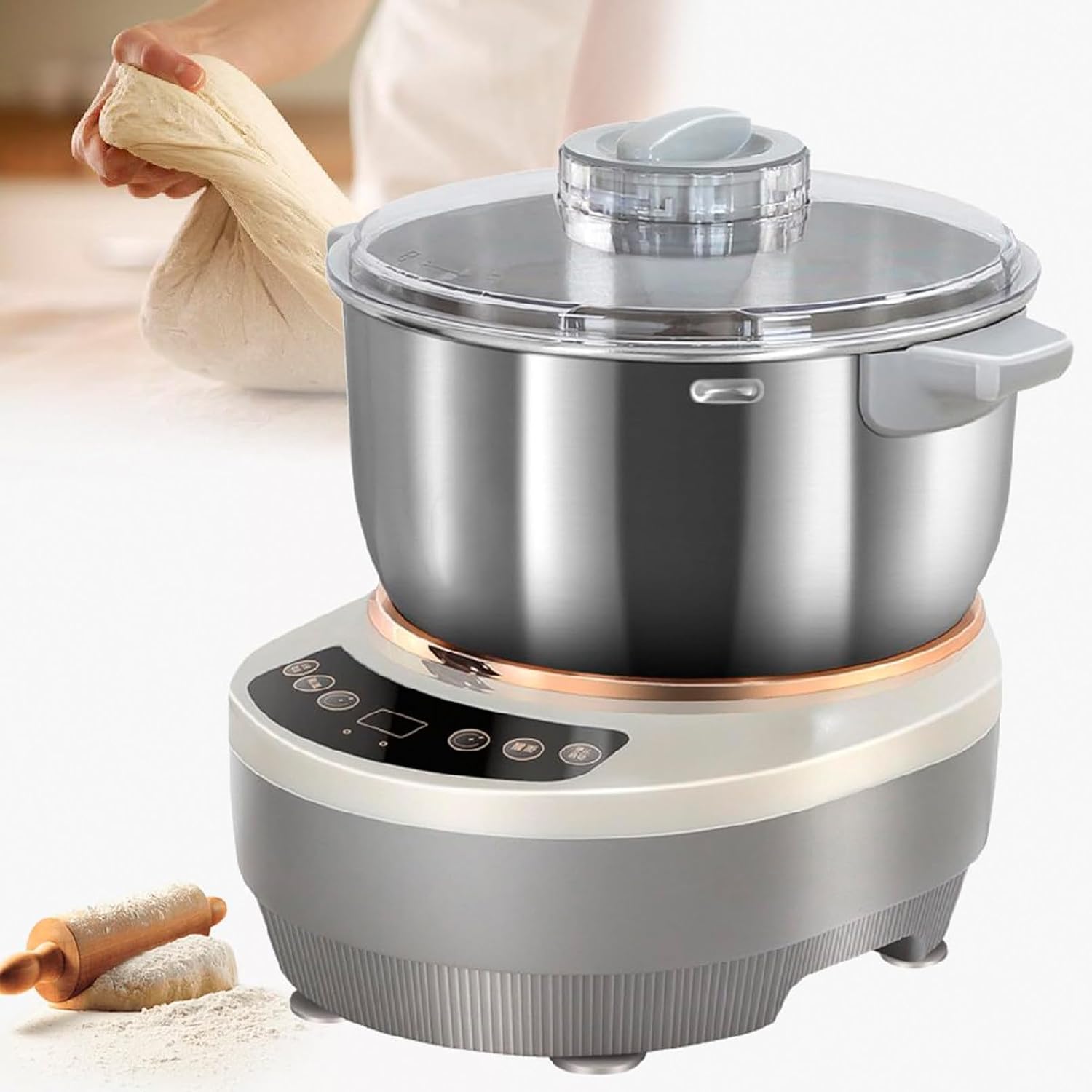 Dough Maker with Ferment Function, 5L/7L Non-Stick Stainless Steel Dough Flour Mixer with Measuring Cups & Spoons, Dough Kneading Machine, Timing &Touch Panel, 25-38℃ Dough Proofer, for Home 7L