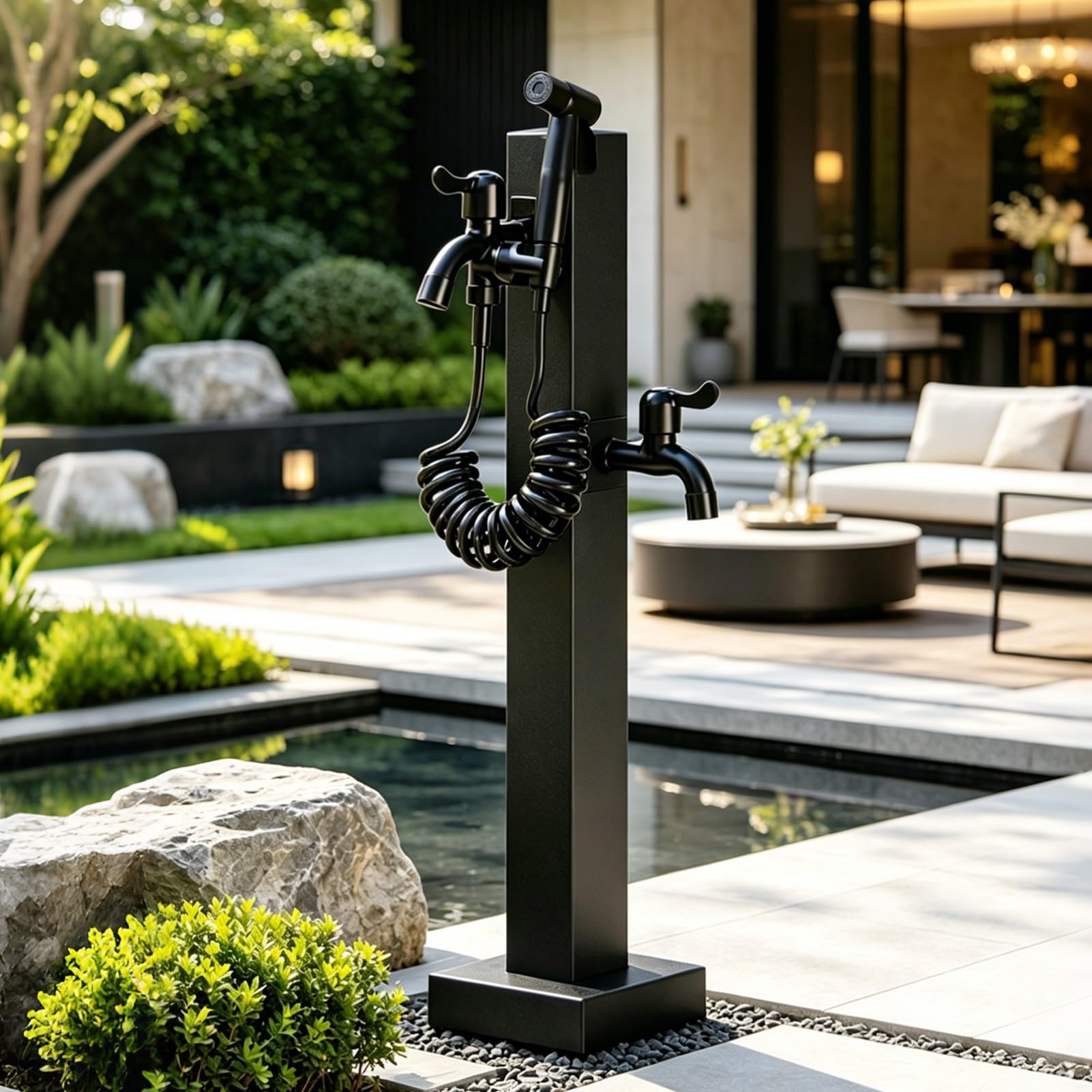 Vertical Garden Water Column Hose Stand with Faucet, Outdoor Water Spigot Freeze Proof Hydrant for Yard/Irrigation/Car Wash, Freestanding Garden Tap(E,Height: 95cm/37.4in)