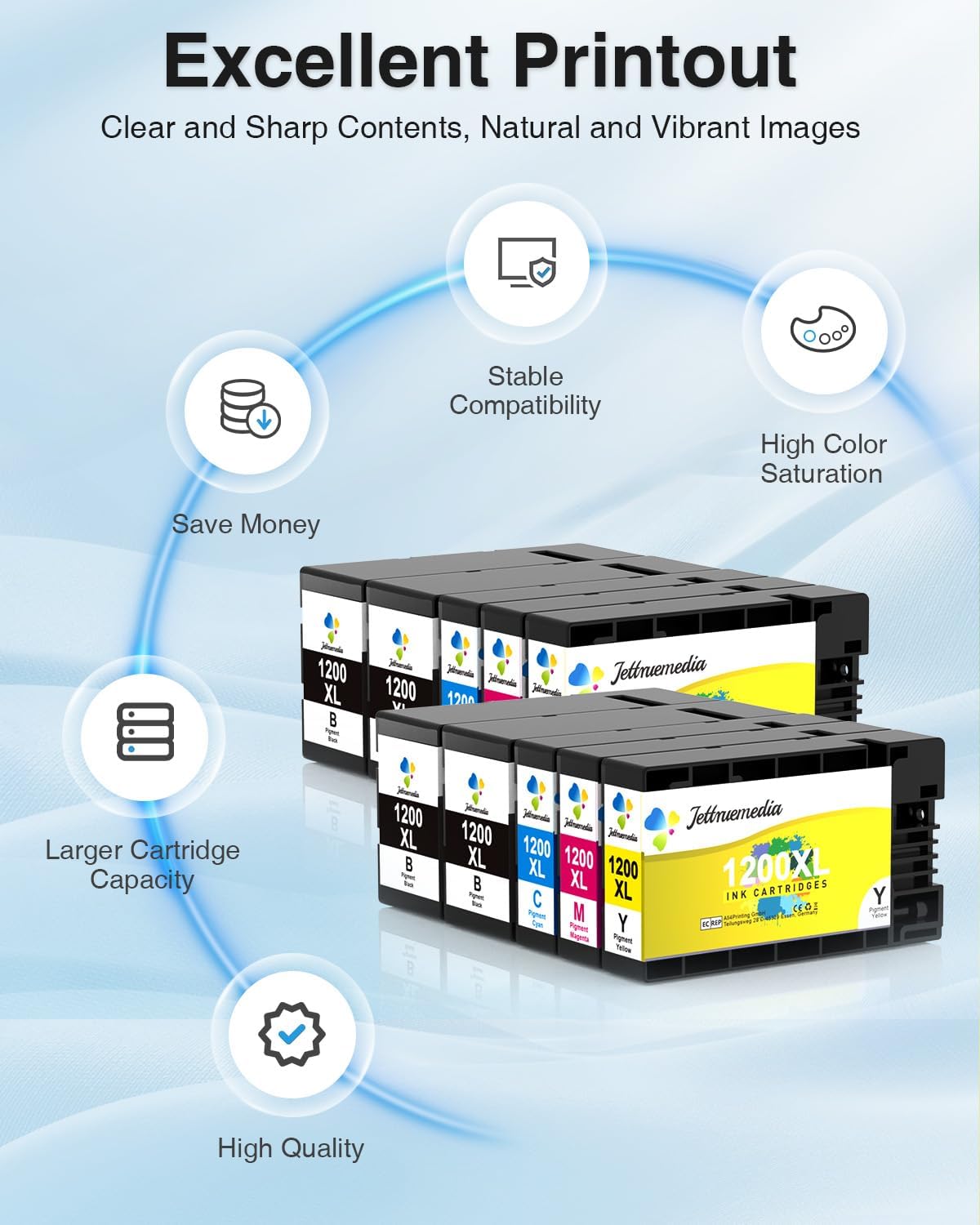 10-Pack 1200XL Ink Cartridges Compatible Replacement for Canon Maxify 1200 ink cartridges PGI-1200 XL 1200 Ink Work with Maxify MB2720 MB2320 MB2700 MB2120 MB2020 MB2300 Printer (4B/2C/2M/2Y)