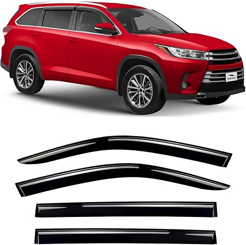 Voron Glass Protectores de lluvia extra duraderos con cinta adhesiva para Toyota Highlander 2014-2019, deflectores de ventana, viseras de ventana de
