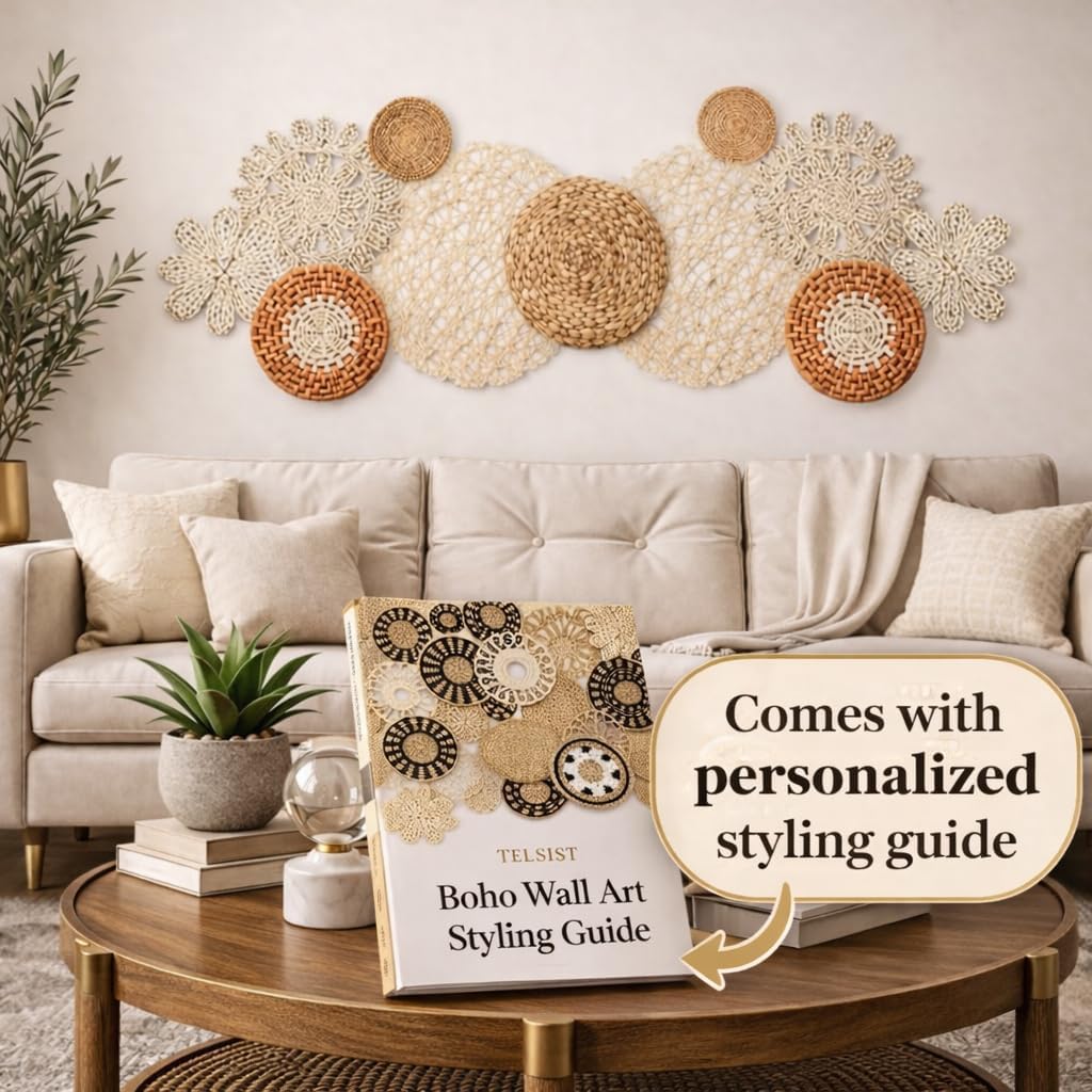 11-Piece (Vivid) Boho Wall Basket Decor – Handmade Woven Wall Baskets, Bohemian Farmhouse Wall Art, Rustic Hanging Basket Set for Living Room, Bedroom & Kitchen summer decoration