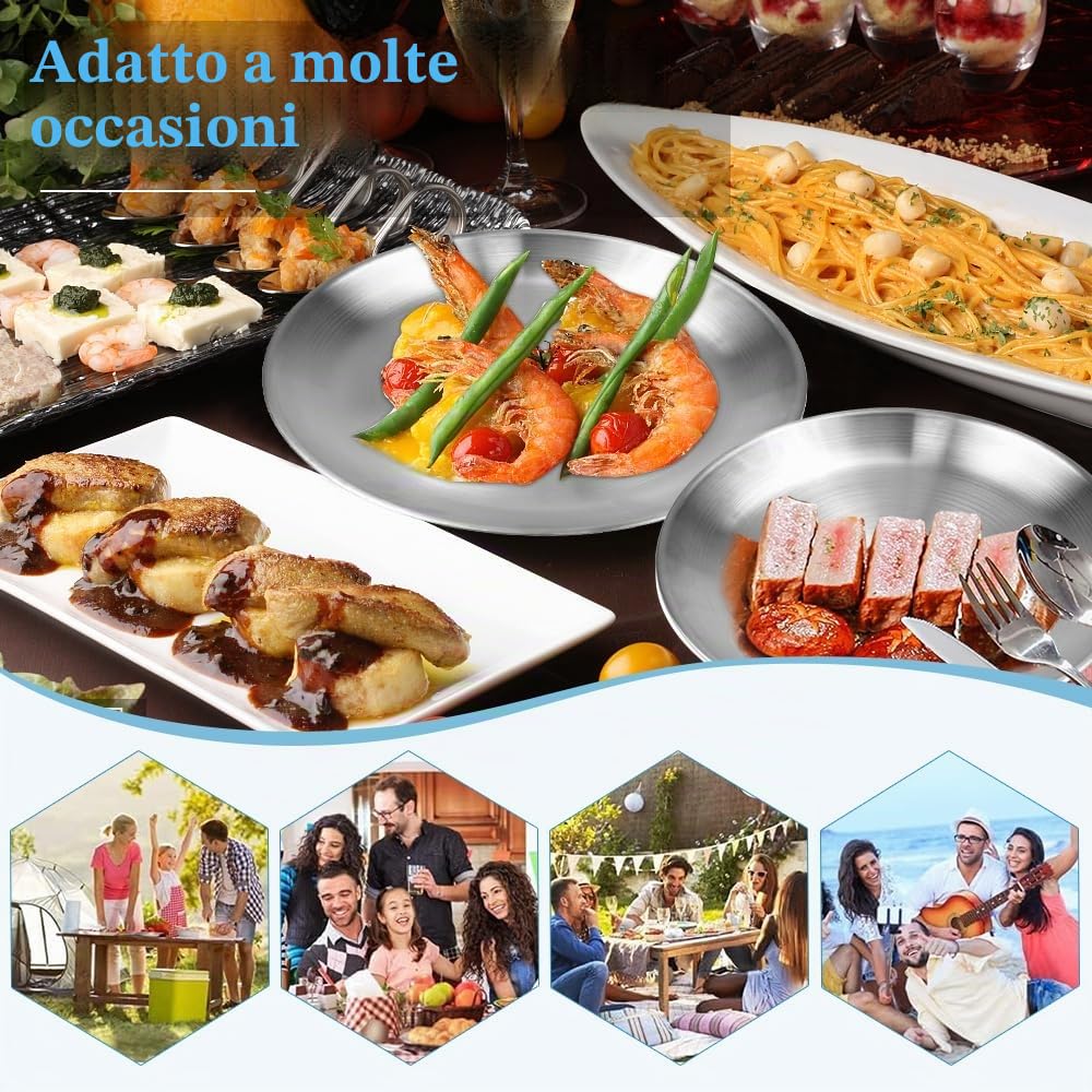 REFORUNG Set di Stoviglie per Esterni in Acciaio Inossidabile Set Piatti Bicchieri e Posate Campeggio con Piatto Tazza Ciotola Posate con Sacchetto a Rete per Picnic Pentole All'aperto (8 Pz)