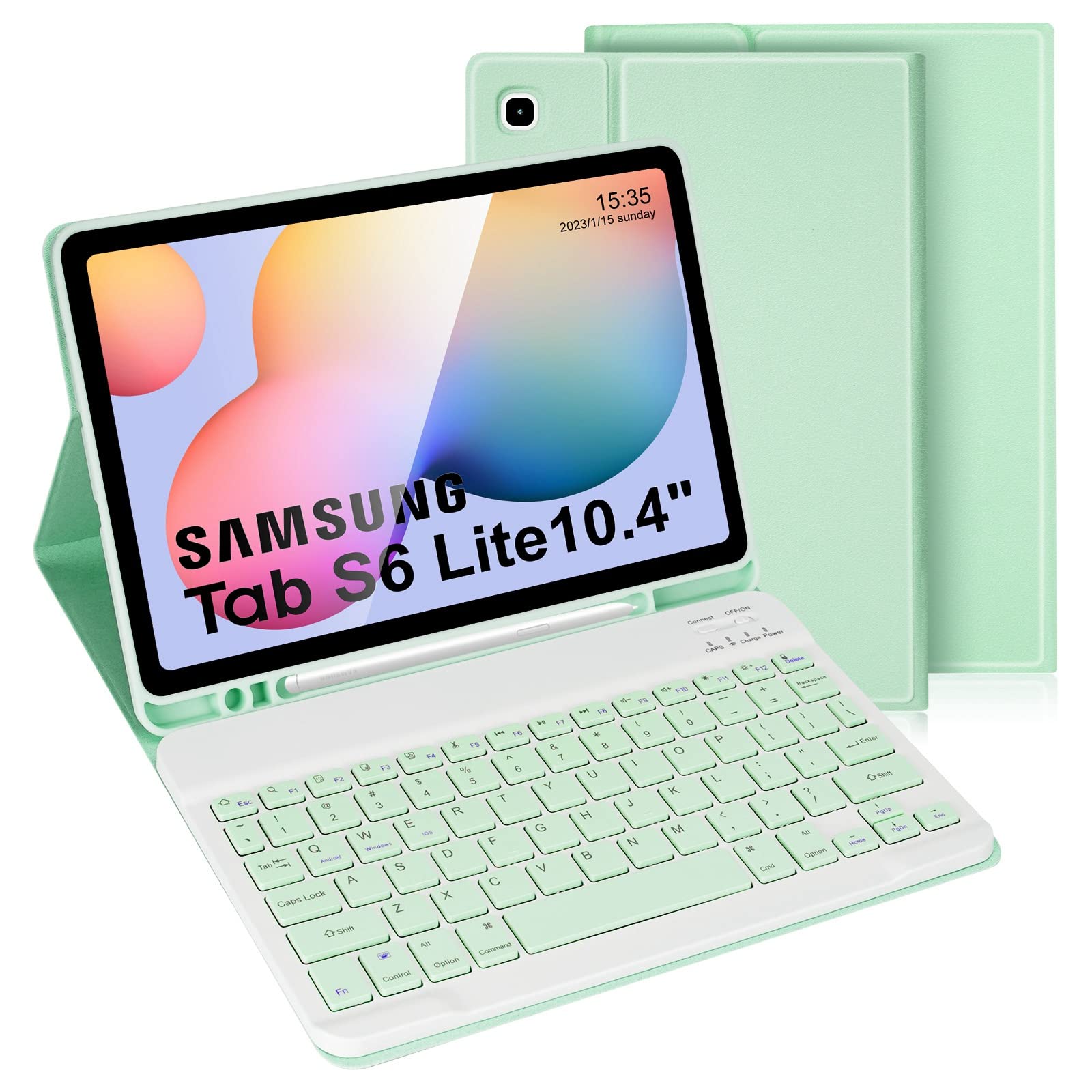 LAMA Samsung Galaxy S6 Lite Tablet Keyboard Case with Built-in S Pen Holder for Tab S6 Lite 10.4“ 2020/2022(SM-P610/P615/P613/P619)UK Layout, Slim Smart S6 Lite Tablet Case&Detachable Keyboard, Green