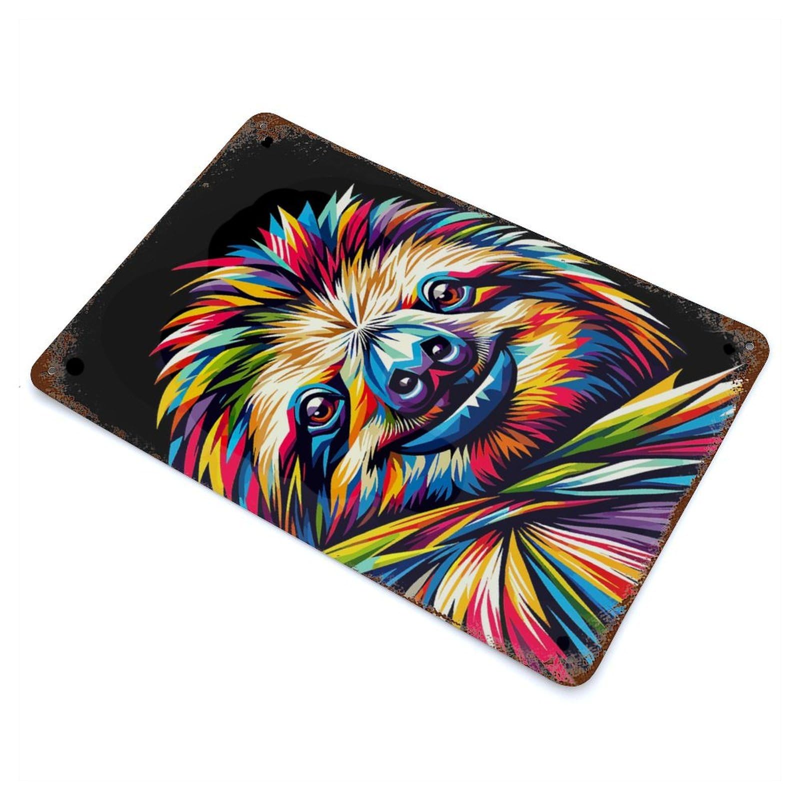 Rust Effect Sloth Wpap Pop Art Decorative Tin Sign 11.8"x7.9", Farmhouse Wall Decor for Patio, Garden Room And Bar Decor