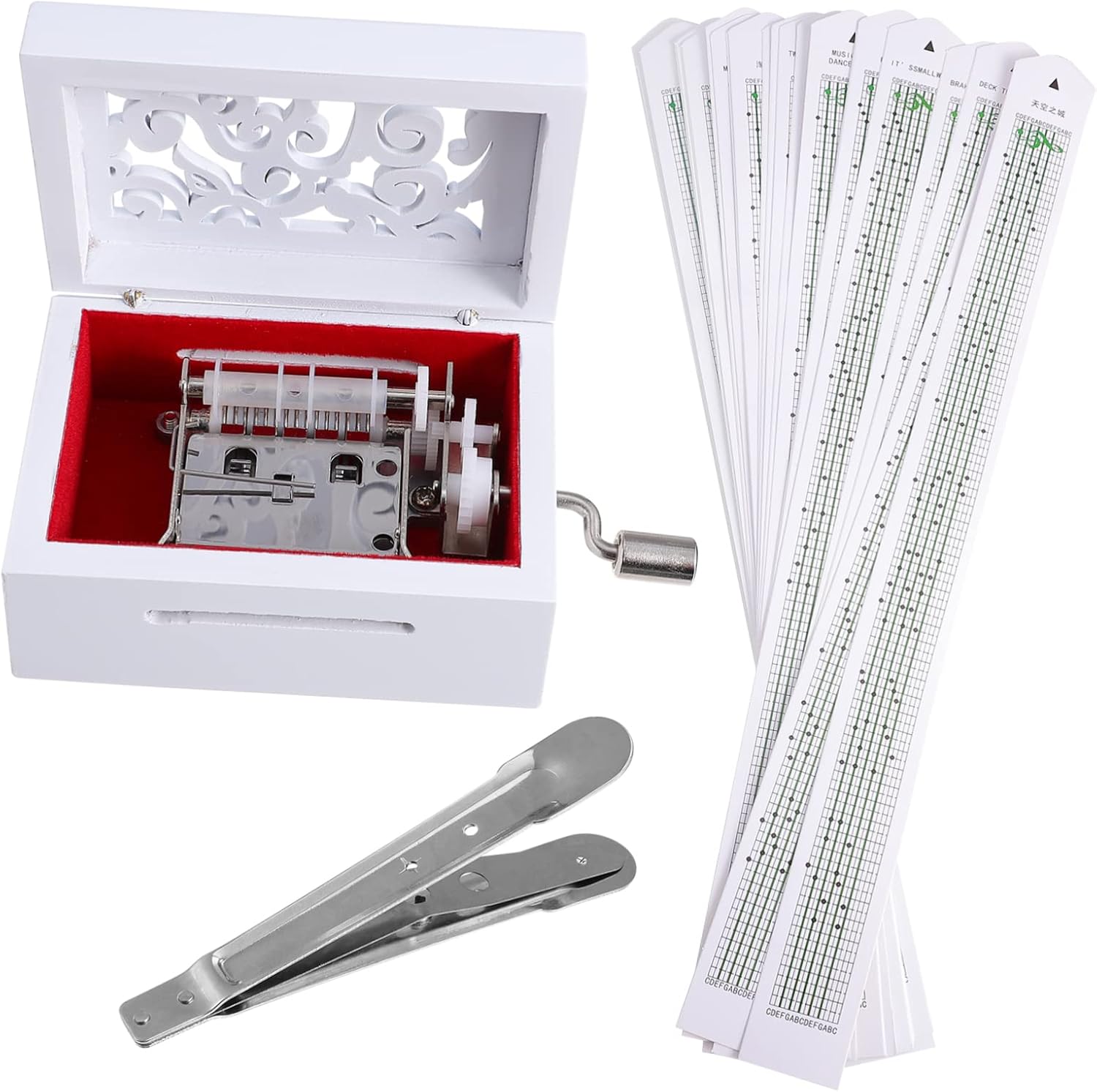 DIY Hand Crank Music Box Retro Wooden Musical Box with Paper Tape Birthdays Christmas Music Lovers Elegant White Design