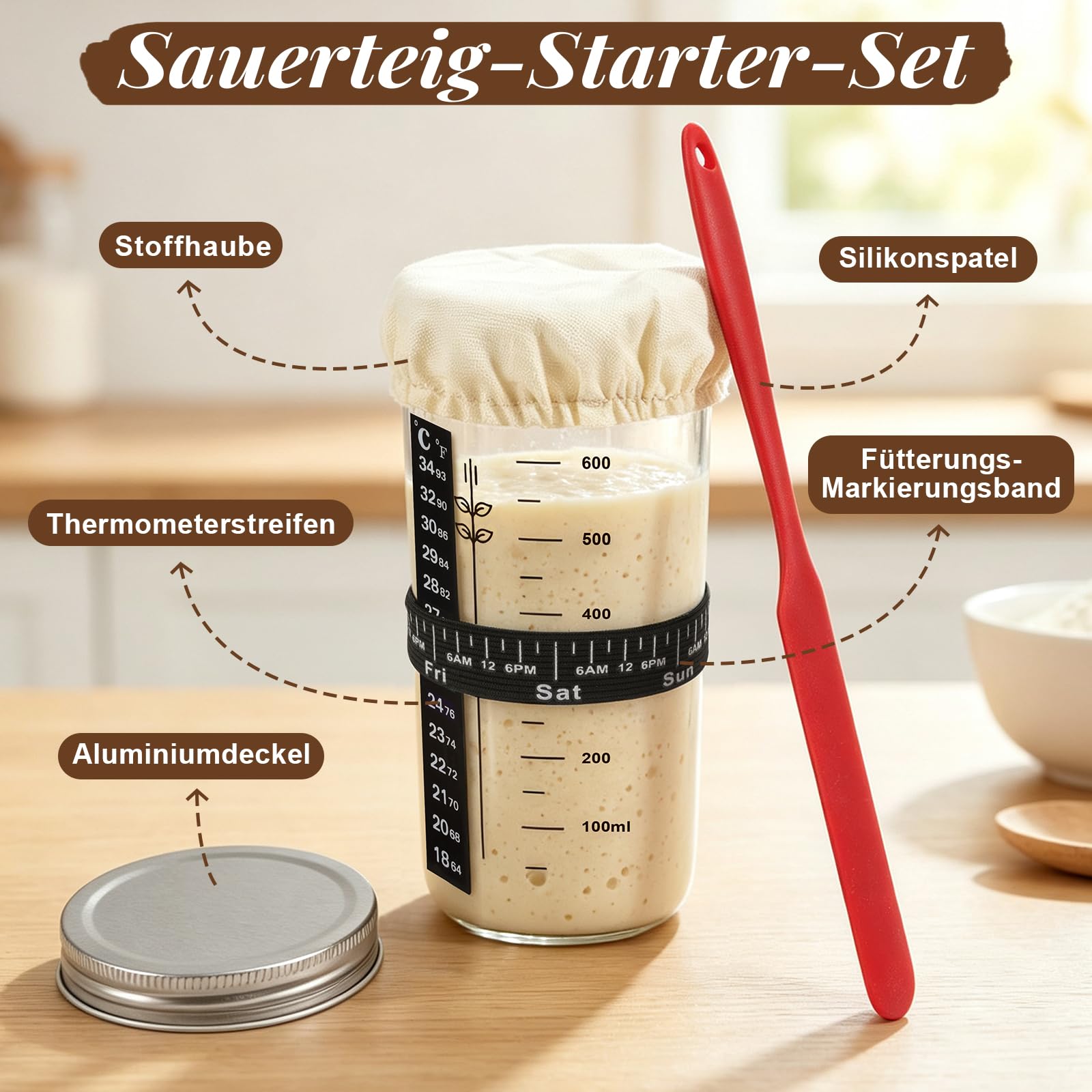 Amteker Sauerteig Starter Set, Gärkörbchen Oval Rund, Geschenke für Frauen