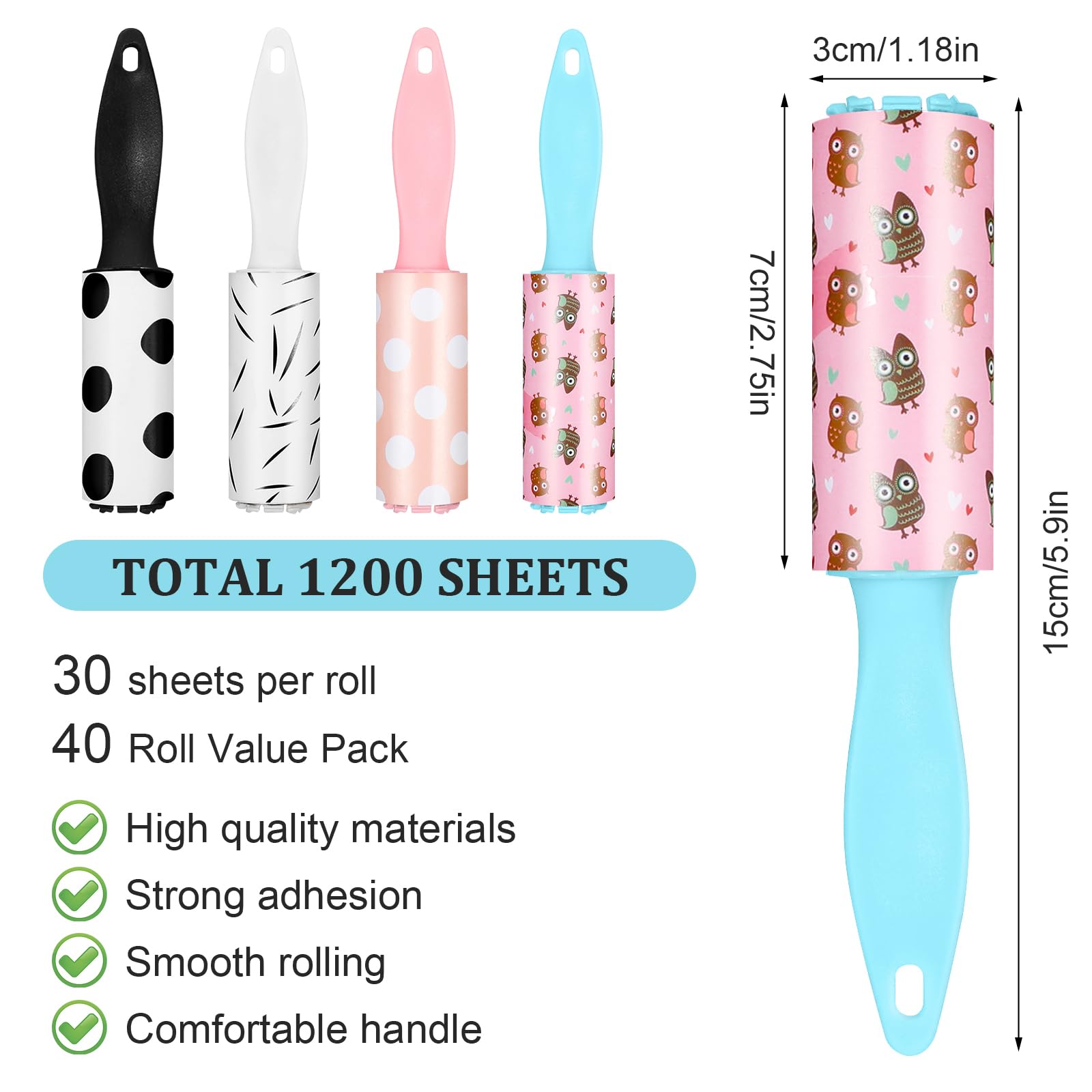 40 mini rulli per pelucchi da viaggio, piccolo rullo per pelucchi da viaggio, con 30 fogli ciascuno, compatto e portatile per peli di animali domestici, vestiti, mobili, interni auto, 15 x 3 cm