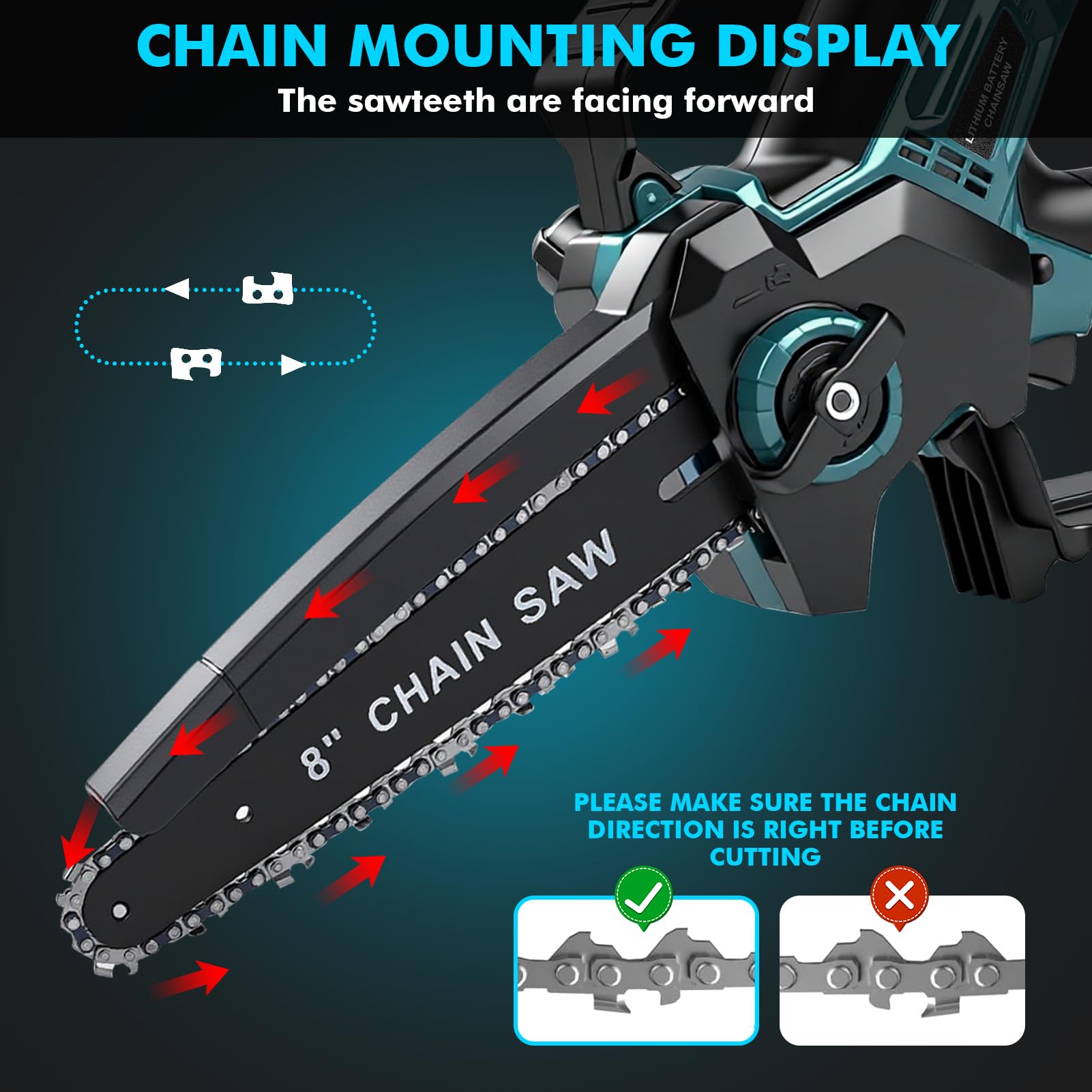 Mini akumulatorowa piła łańcuchowa do Makita 18 V 8 cali, 600 W, elektryczna piła łańcuchowa do przycinania drzew z automatycznym smarownicą do przycinania i ogrodnictwa (bateria nie wchodzi w