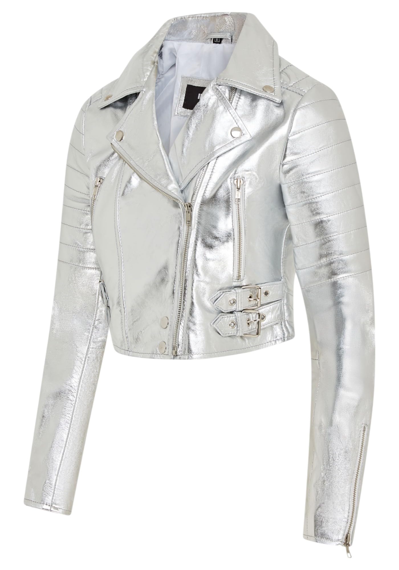 Infinity Leather Chaqueta de Cuero Auténtico Estilo Motero Chic Estilo Gótico con Cuerpo Corto Para Mujer