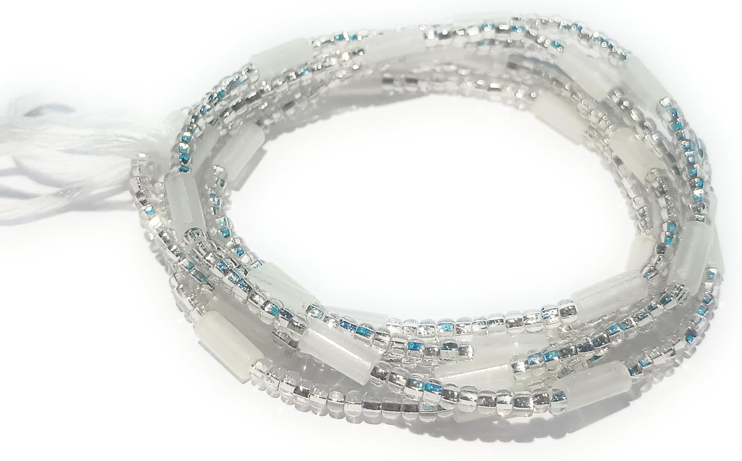 Handcrafted Glass Waist Beads, 44 Inch Colorful Glass Beads with Glow in Dark Accents on Cotton Threads, 8 Color Options (Clear)