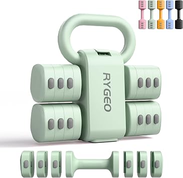 RYGEO Adjustable Dumbbells Weights for Women with 2-in-1 kettlebell set, 4 levels 1.45-5.54KG, home gym equipment for fitness