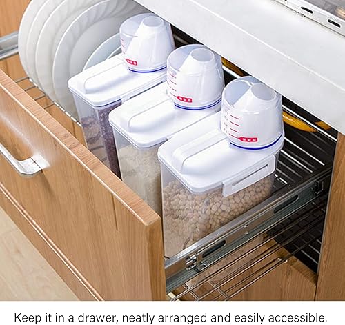 Miniatura 2 de Contenedor de almacenamiento de arroz de 2 piezas, contenedor de alimentos secos, contenedor dispensador de arroz de plástico de 2.5 litros con