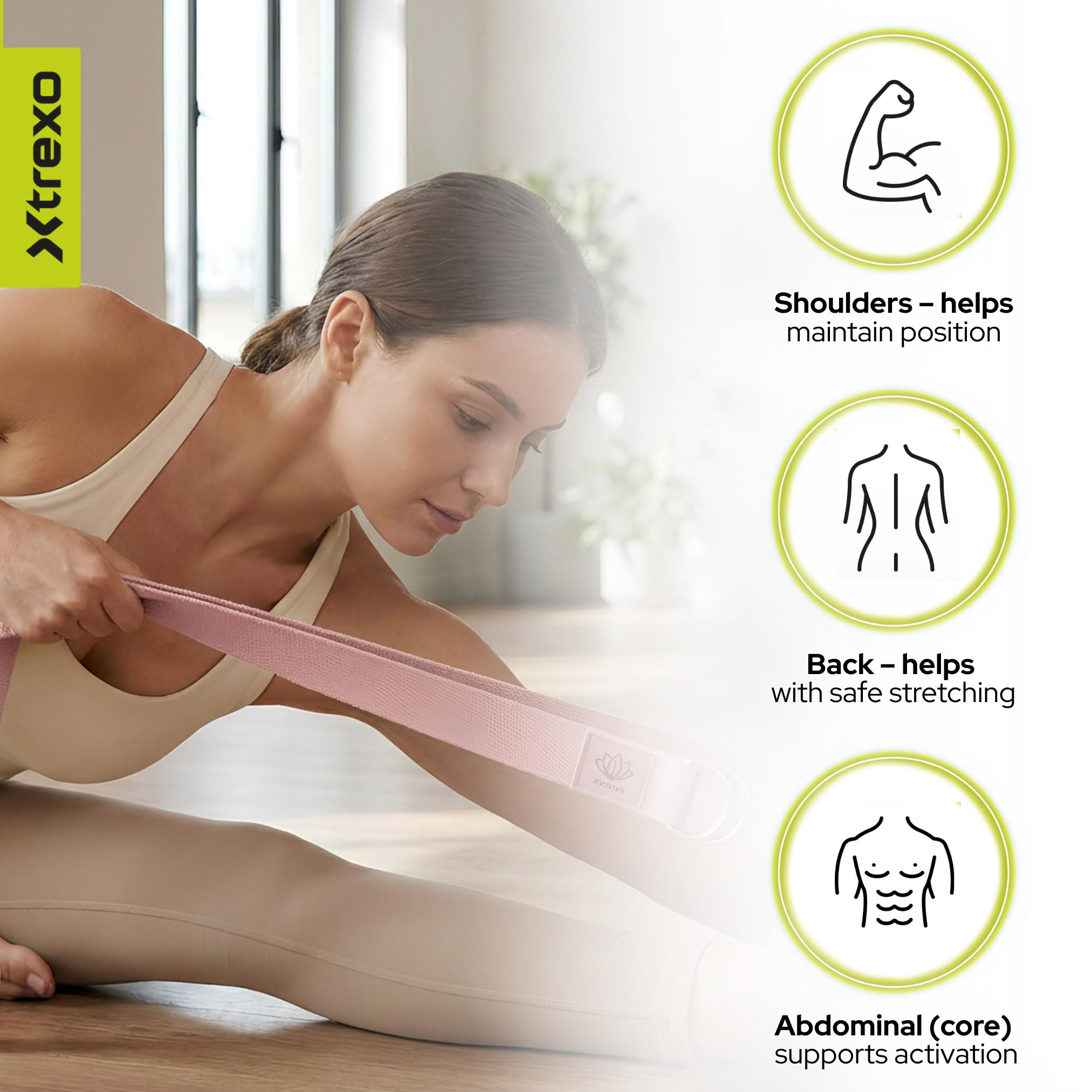 TREXO Cinghia da yoga 183 x 3,8 cm, fibbia a forma di D, facile regolazione della lunghezza per diverse asana, adattata alle diverse preferenze, accessorio ideale per la cintura da yoga per tutti