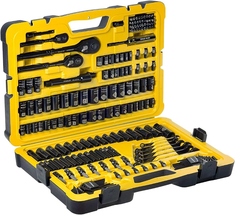 Stanley Jogo de Ferramentas Mecânicas com Maleta Organizadora, Acompanha Soquetes com Diversas Cabeças, com Acabamento Cromado, Modelo STMT71662, 183 Peças