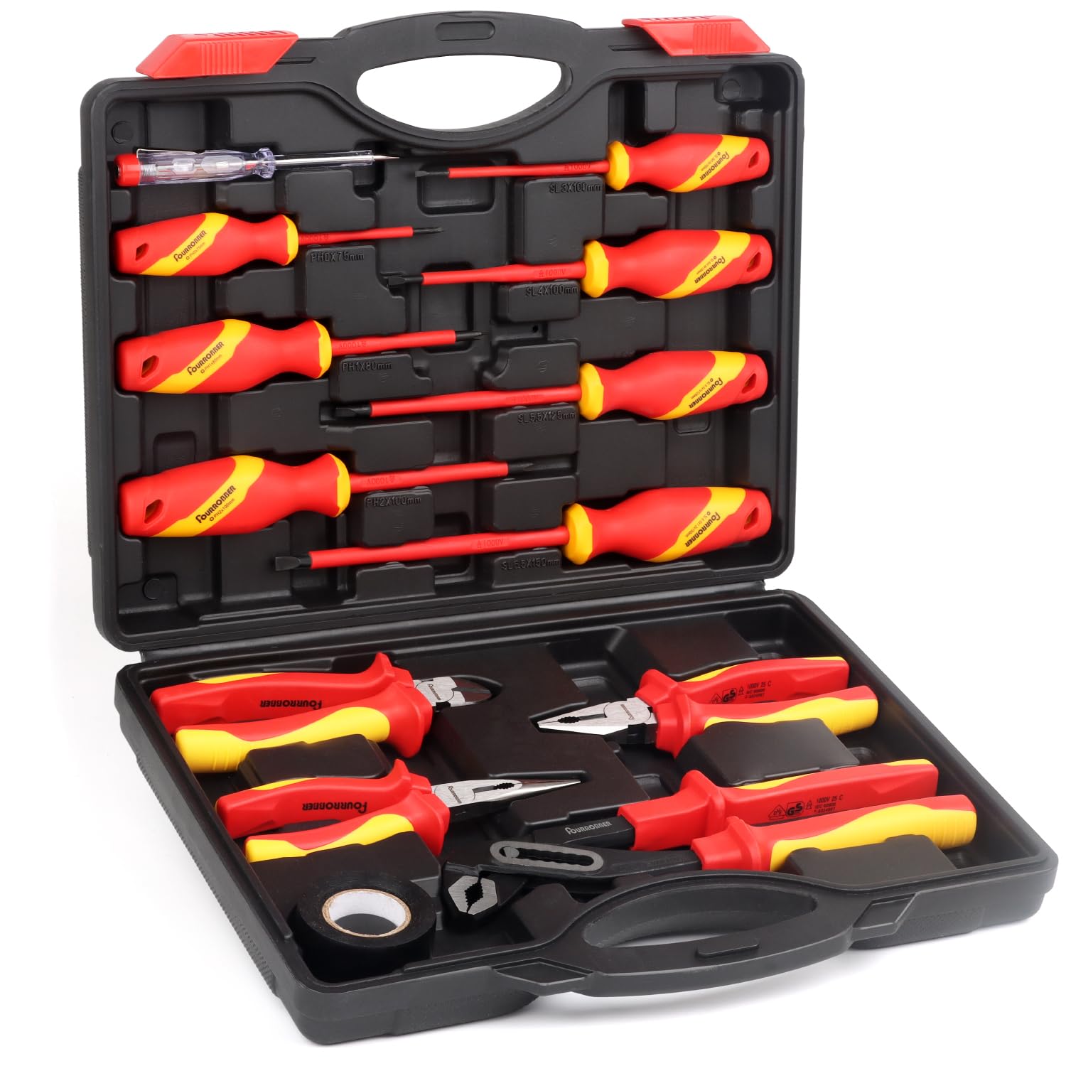 Set di cacciaviti e pinze isolati,Kit di cacciaviti elettrici isolati da 1000 V con tester di tensione, Elettricista Magnetico Phillips Slot Cacciavite