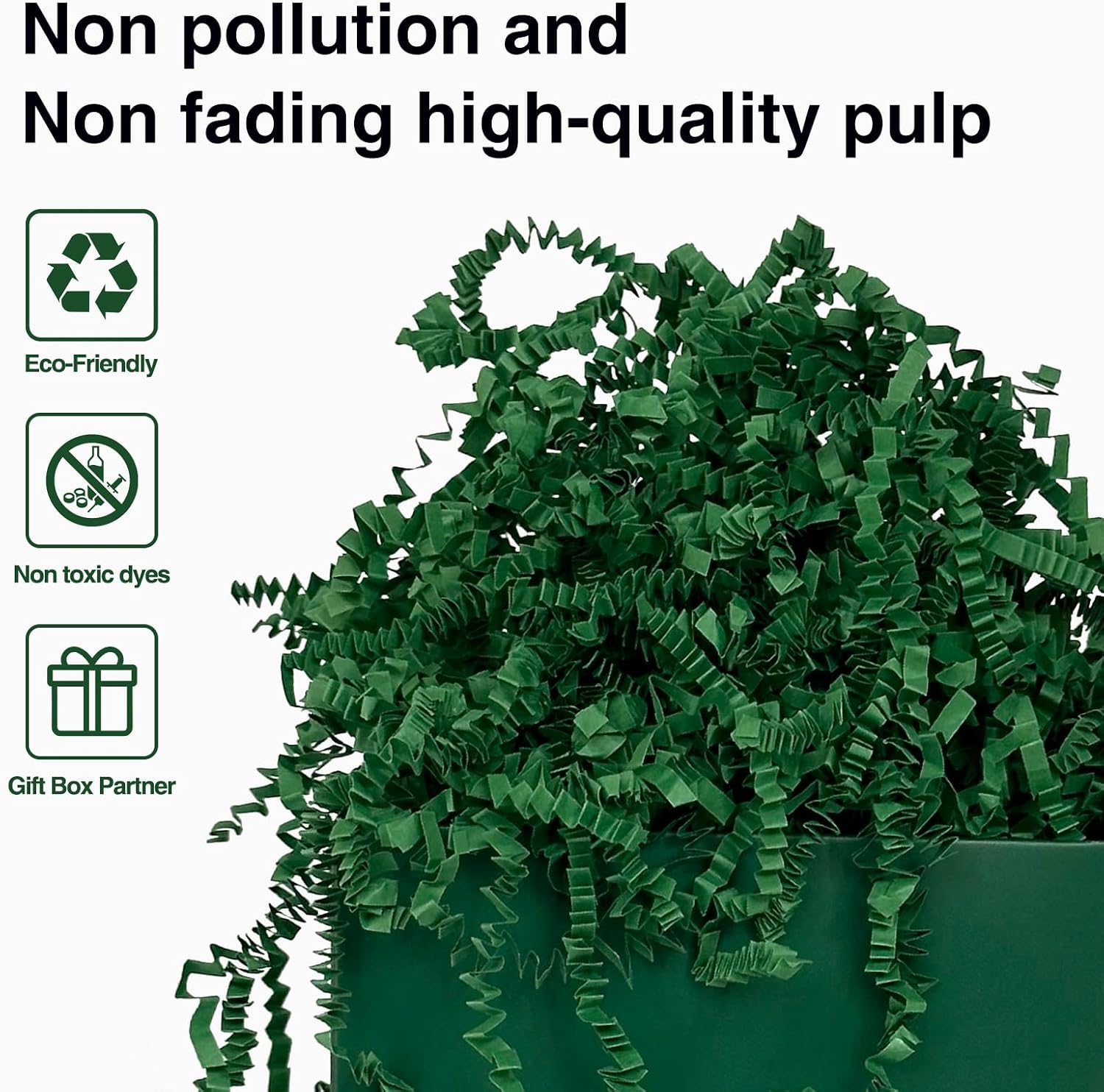 1LB Crinkle Cut Paper Shred Filler for Gift Box Bag and Basket On Holidays(Green)