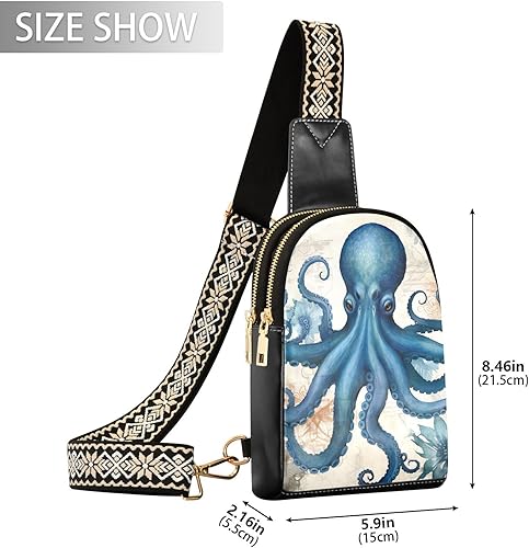 Miniatura 2 de Sling Backpack Octopus Vintage Sling Bag for Women Crossbody Shoulder Bag Leather Fanny Pack Chest Bag for Travel Hiking 202A1791
