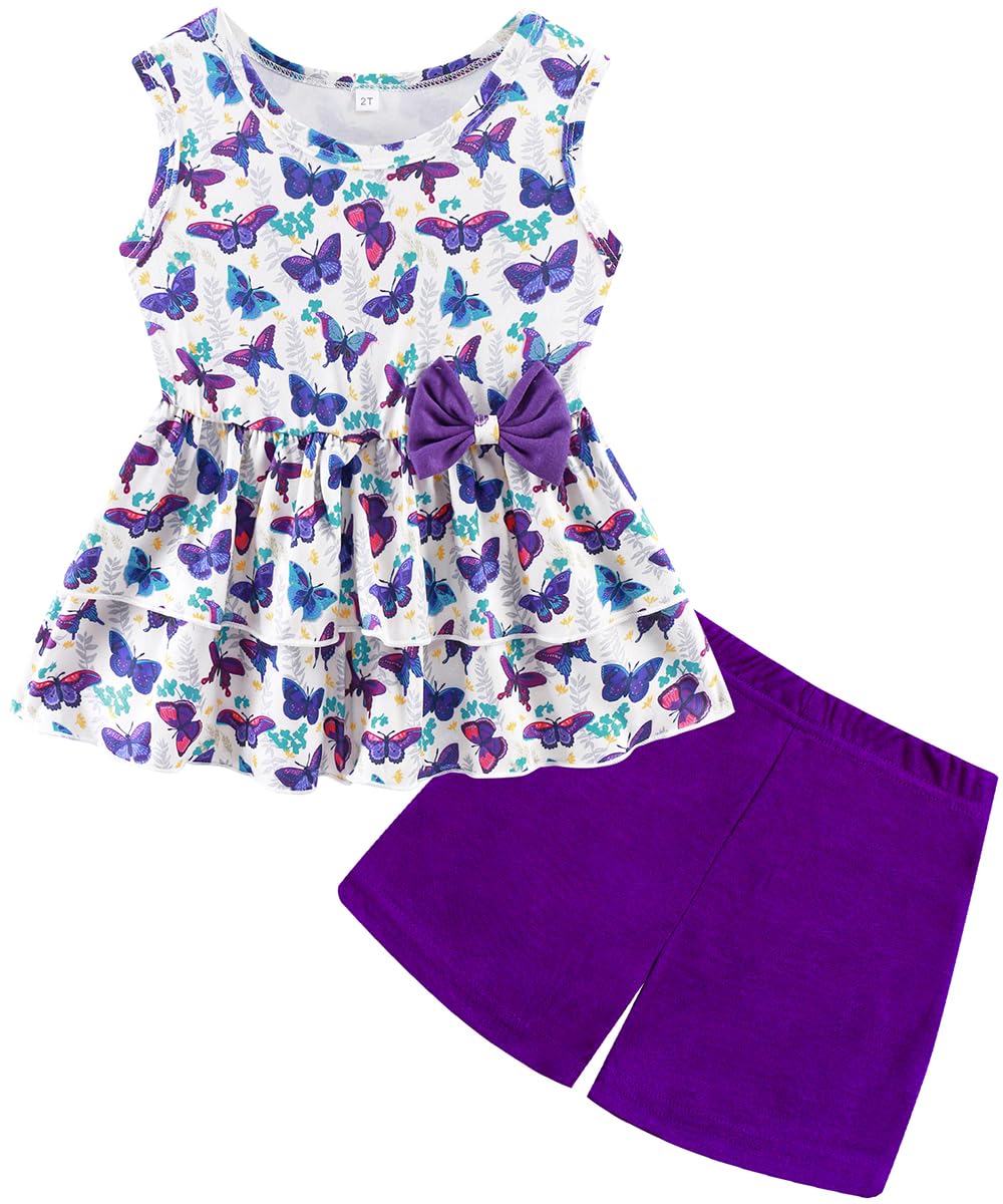zarmfly Girls 2 Piece Outfit Summer Short Set Sleeveless Bow Knot Tank Top and Shorts Cute Clothes for Toddler Girls