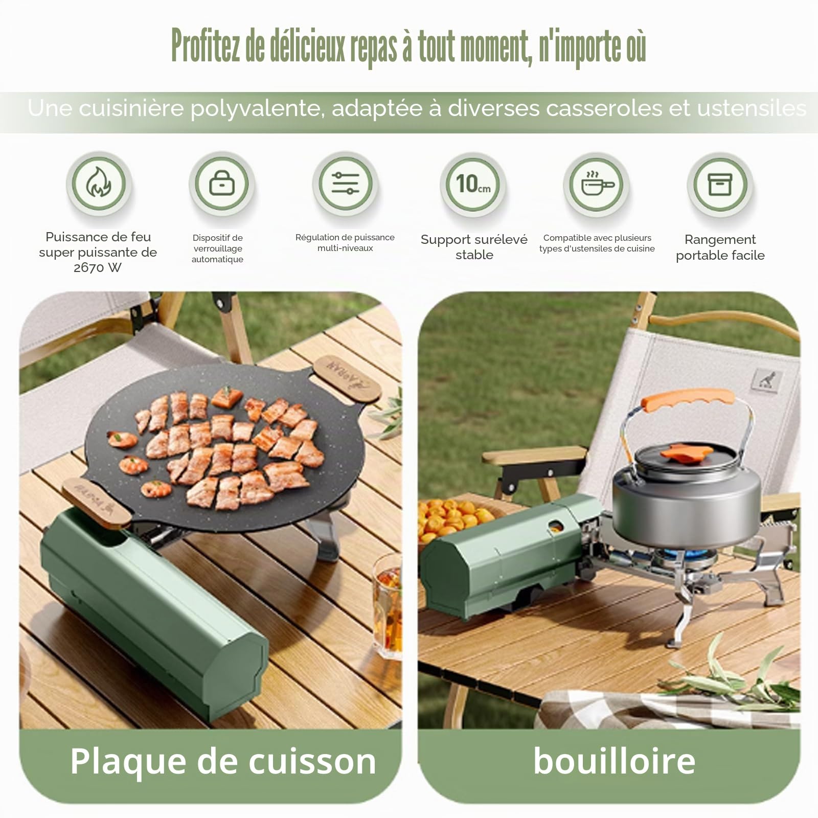 Réchaud Camping, Réchaud à Gaz Camping Pliable Cuisinière à Gaz Portable D'extérieur Cuisinière à Gaz Avec Allumage Piézo Avec Pare-Brise Pliable En Aluminium Pour Camping(Sans Cartouches Gaz)
