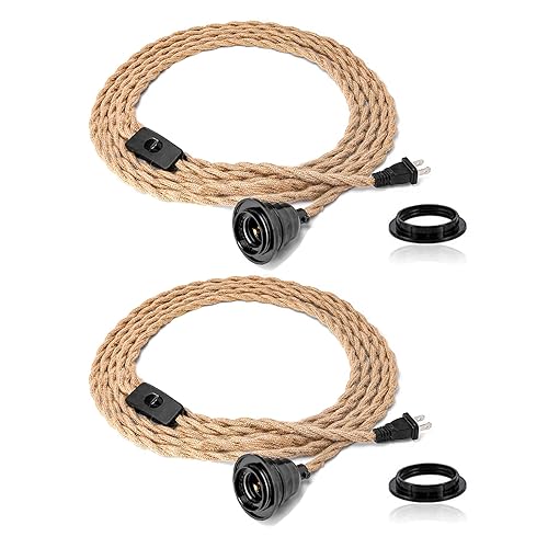 FRIDEKO HOME Luces colgantes de granja de 15 pies, luces colgantes con cable enchufable, luces colgantes de cuerda de cáñamo, lámparas colgantes