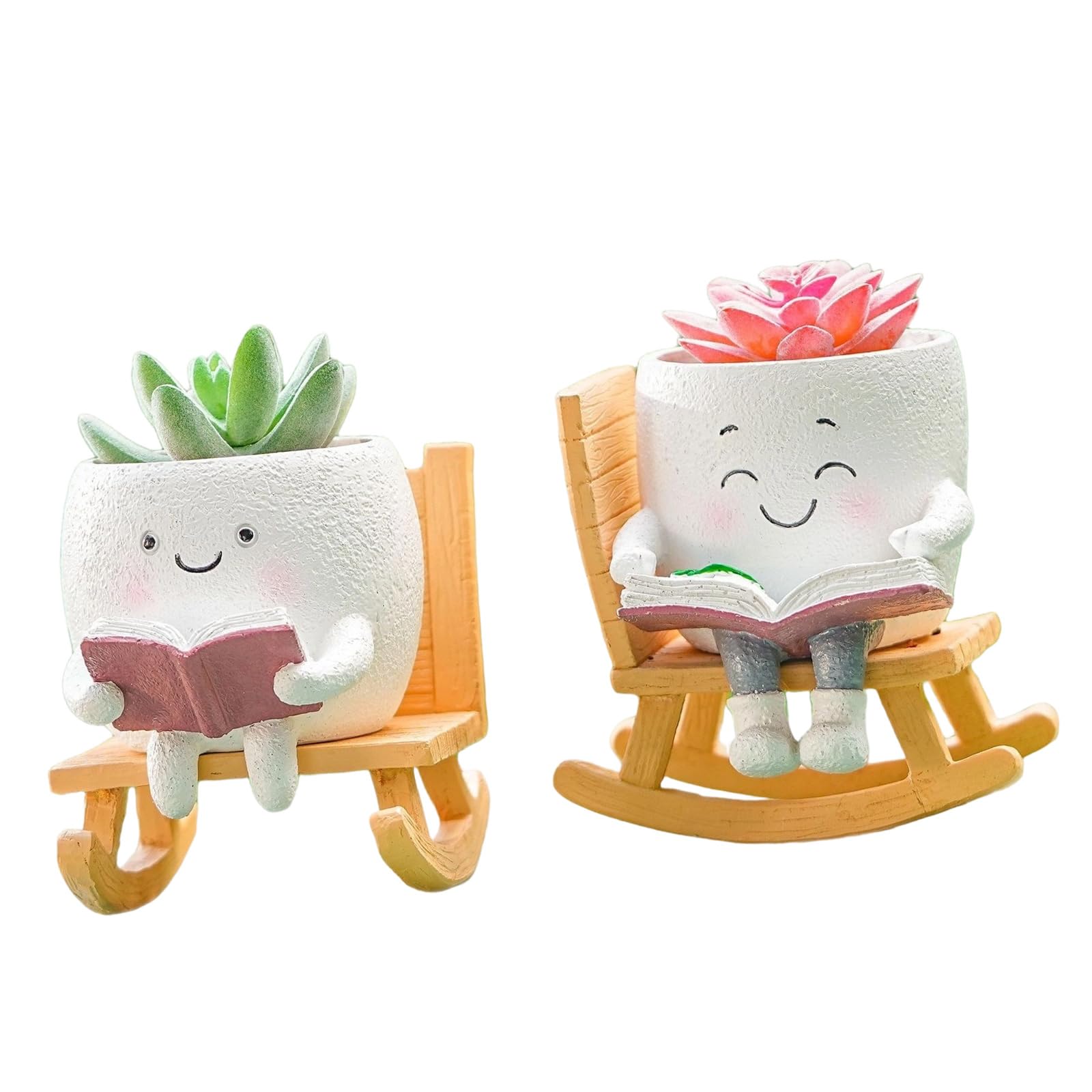 Hrtyvhin B Unique Head Flower Planter Resin Unique Sit Long Chair Succulents Pots Smiles Faces Planter For String Of Pearls Indoor
