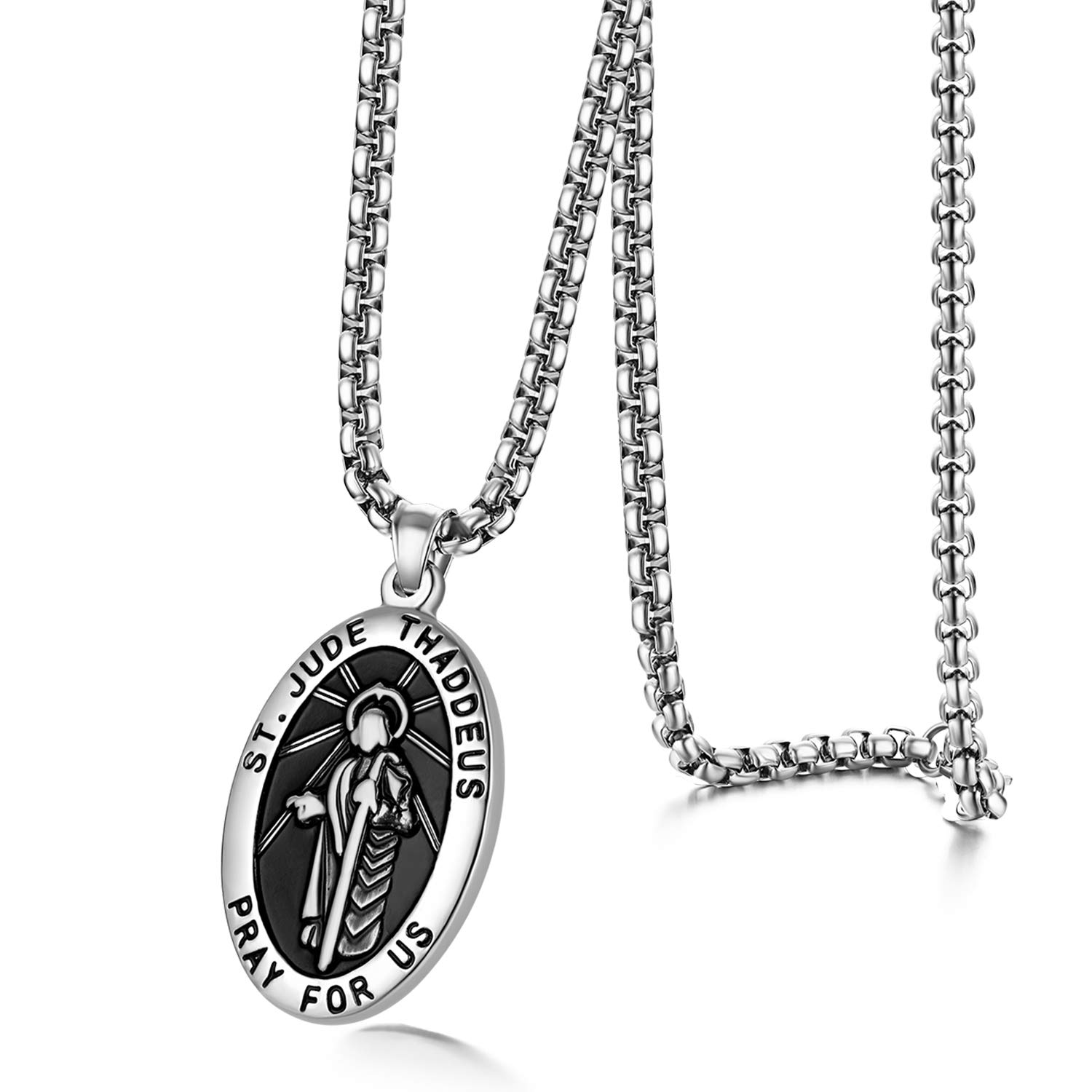 Men's Saint Jude Thaddeus Jesus Oval Medal Stainless Steel Pendant Necklace