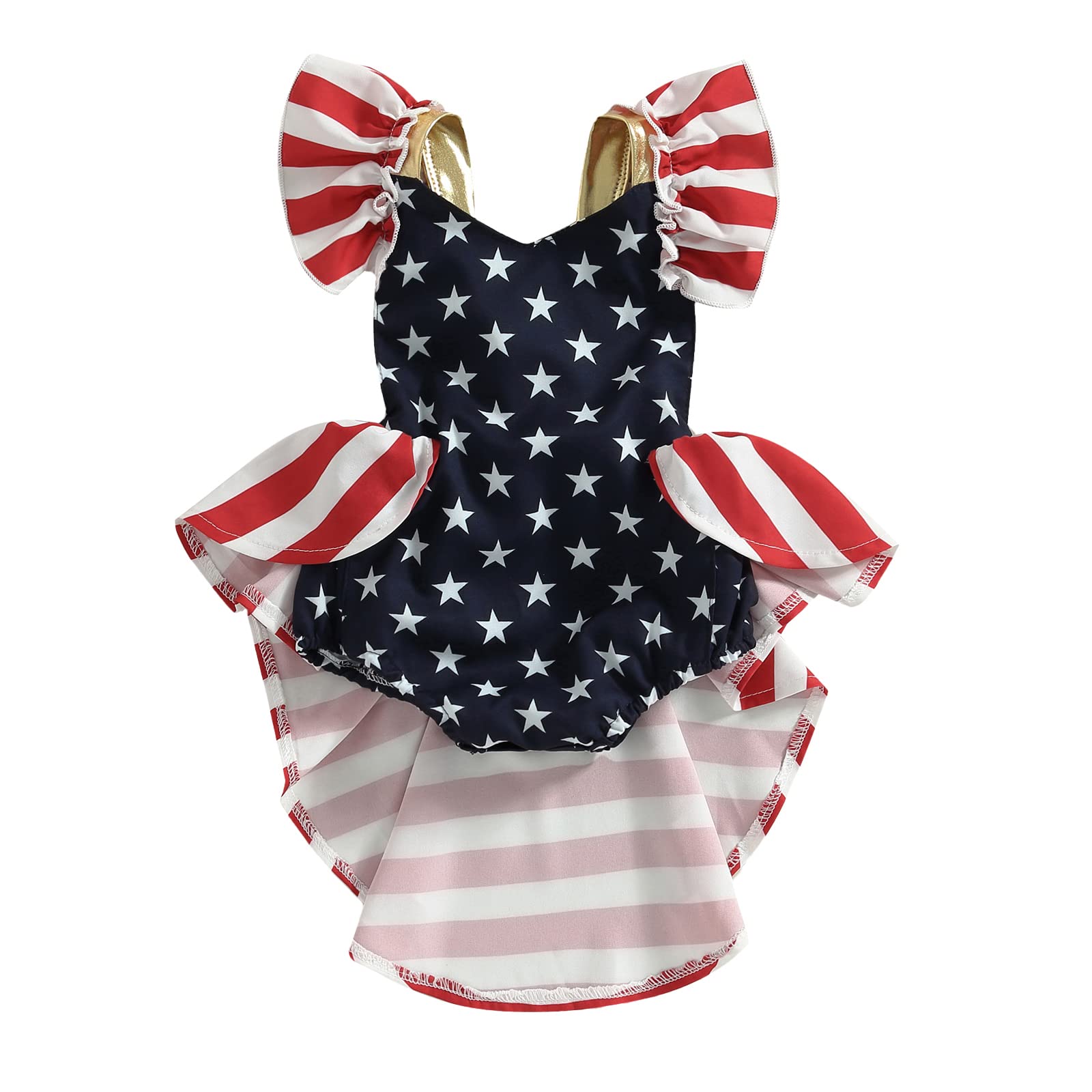4th of July Infant Baby Girl Overall Clothes Newborn Independence Day Ribbed Romper Skirt Star Onesie Dress Summer Outfits (Star - Blue Red, 18-24 Months)