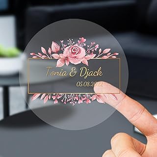 Custom Stickers Personalized Sticker Labels for Businesses Logo and Name,Birthday Party Baby Candy Candle Boxes Wedding Favors Thank You Stickers(Transparent Foil)