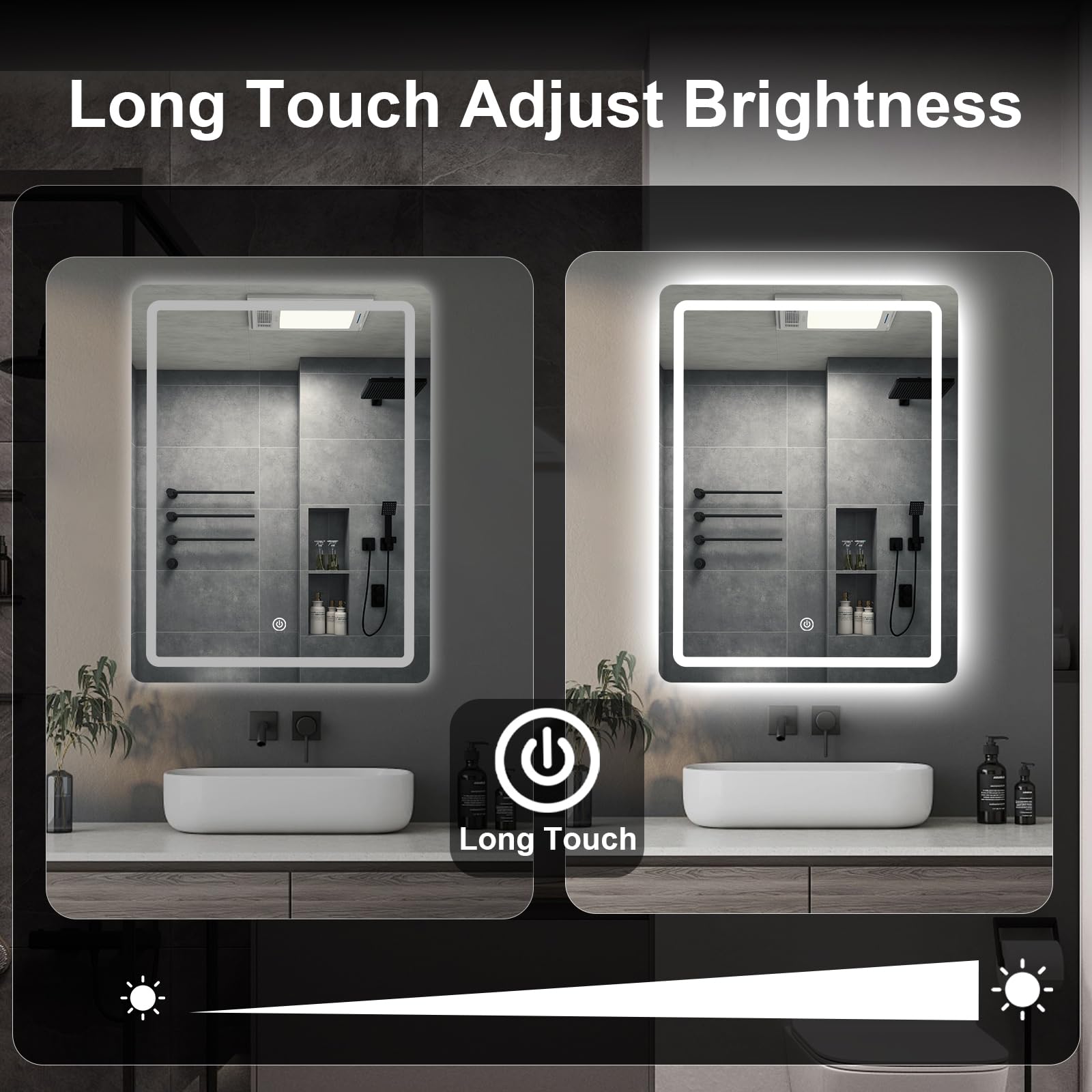 Espejo de Pared para baño, Espejo de baño con iluminación, Espejo con luz LED, Interruptor táctil y 3 Colores Regulables (70 L x 50 B)
