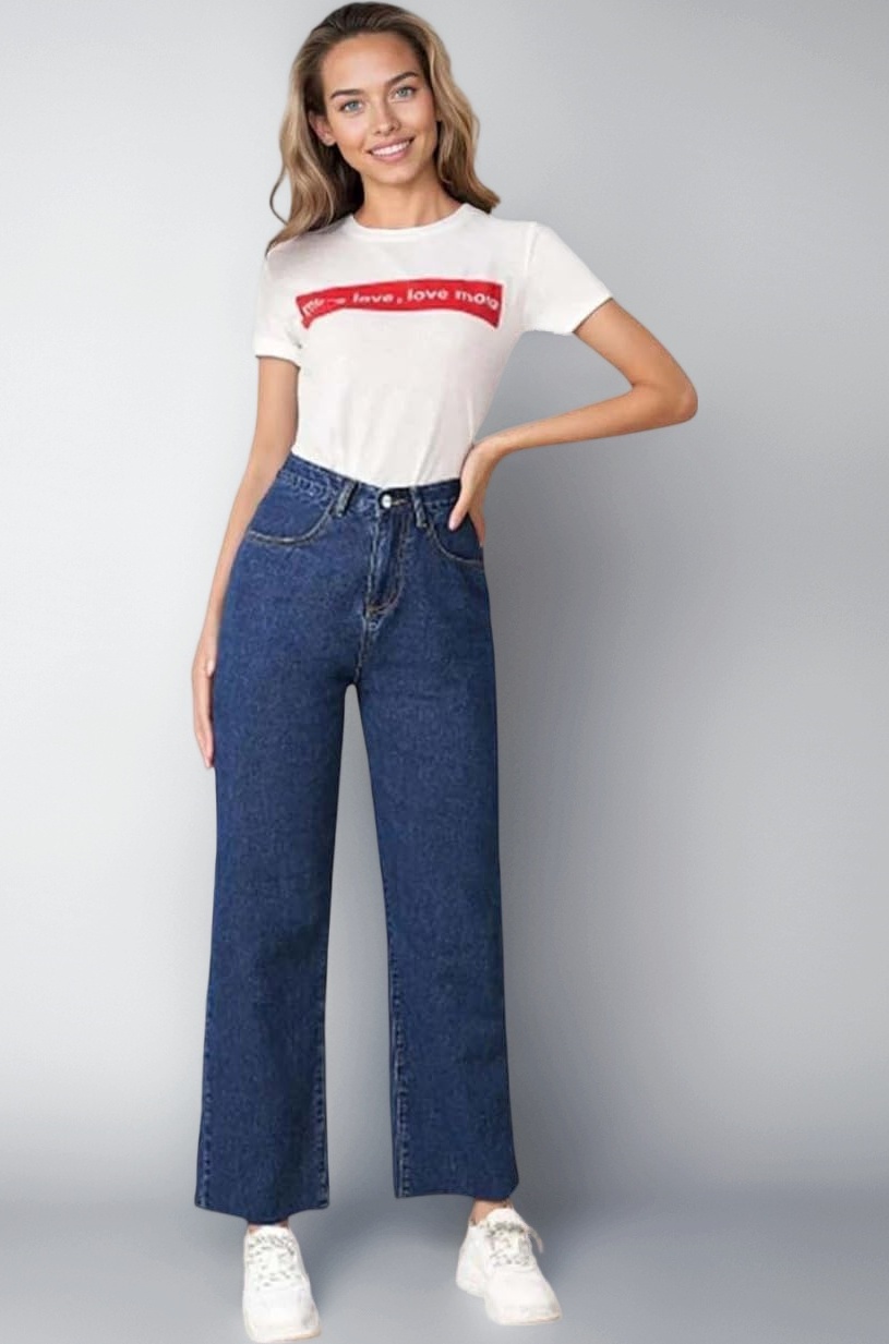 Womens High Waist Flared Fit Ankle Length Clean Look Denim Jeans