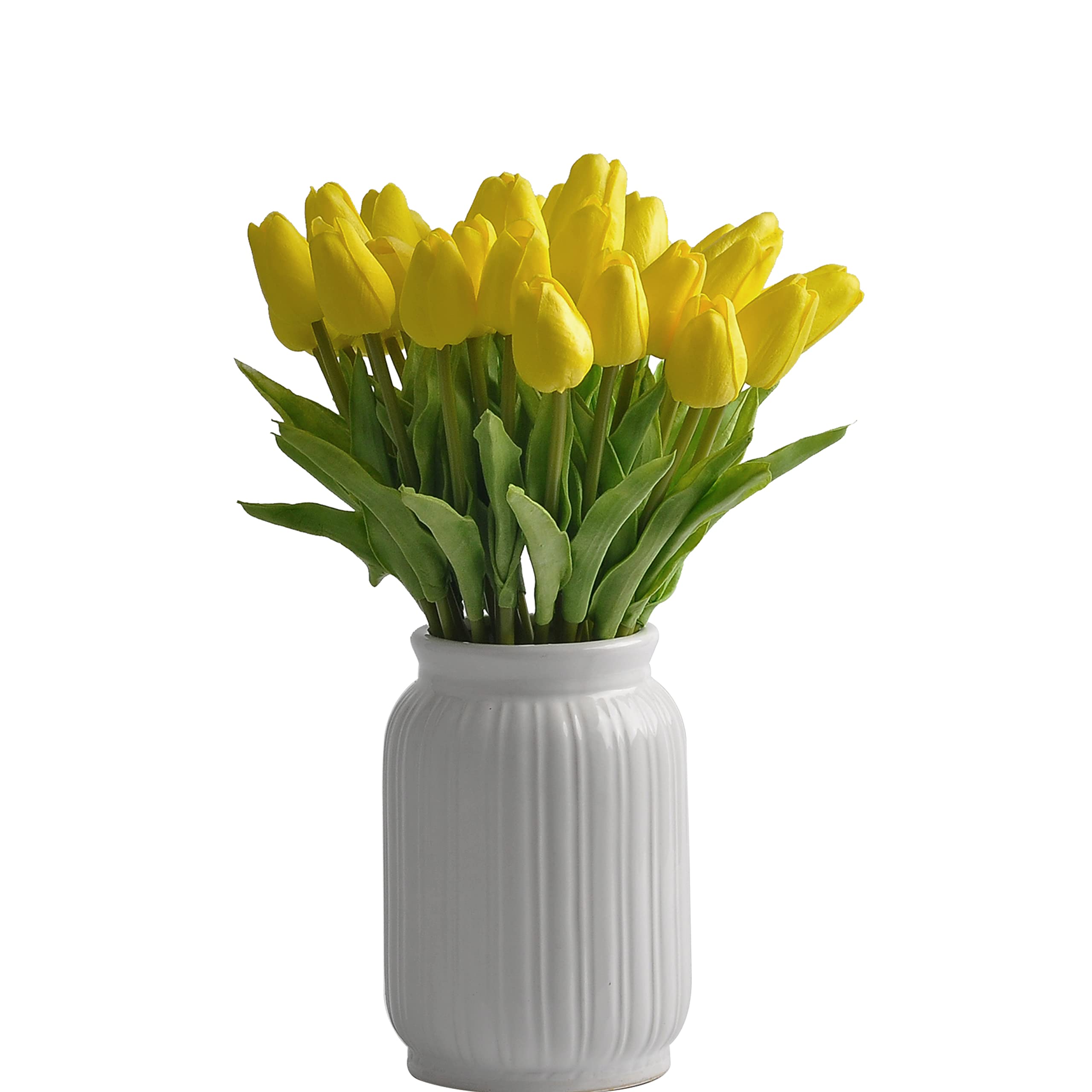 cn-Knight 30 tulipanes artificiales de 14 pulgadas, tulipanes de tacto real para decoración del hogar, centro de mesa, manualidades, ramo de boda, amarillo