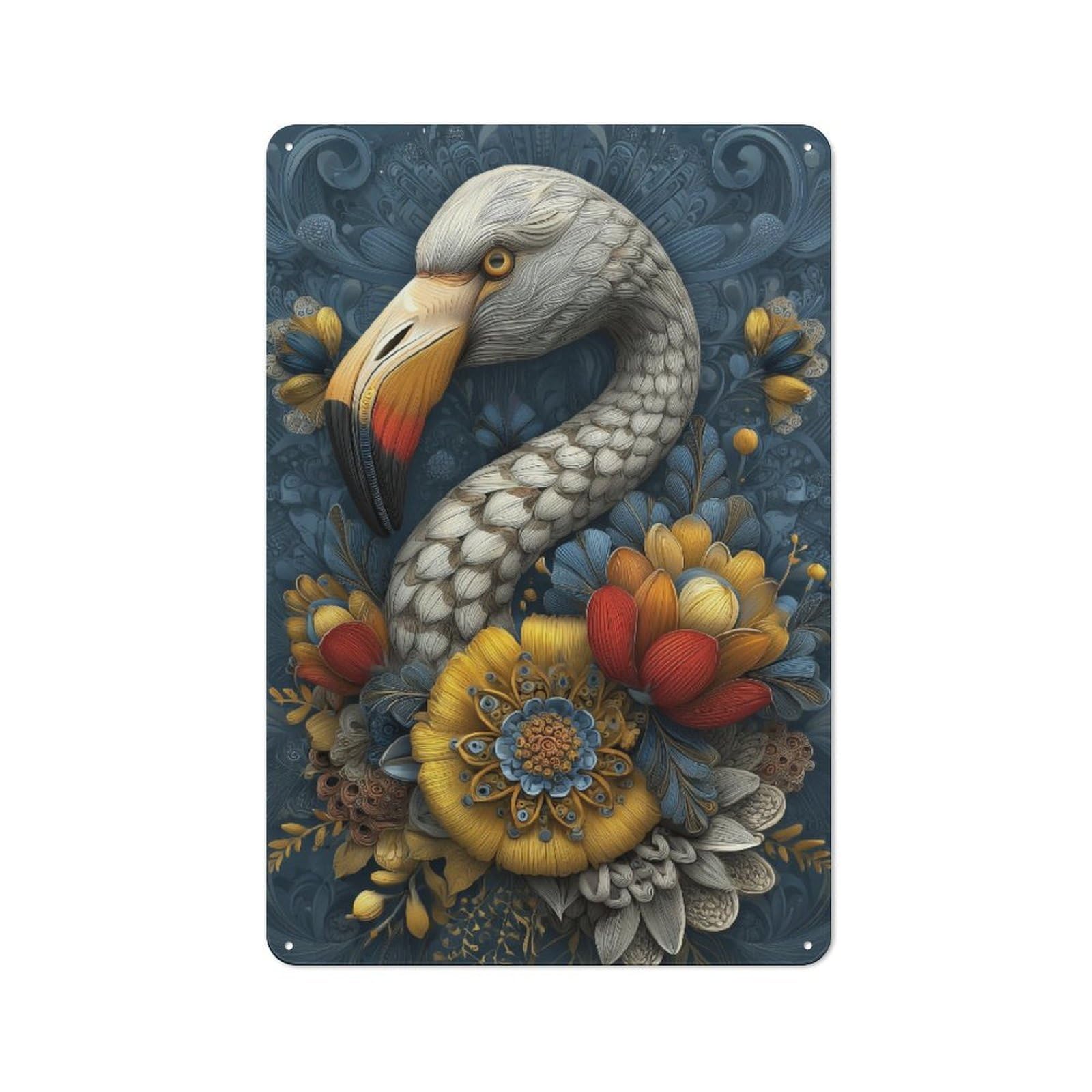 Junmoney Flamingo Floral Artistry Retro-Style Printed Metal Sign 30X20cm For Hallway Wall, Winter Wall Decor For Wall Display Collectors