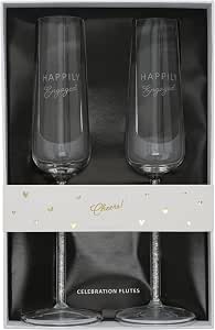 Happily Engaged Set of 2 7 Oz Stemmed Champagne Flute Drinkware Glasses